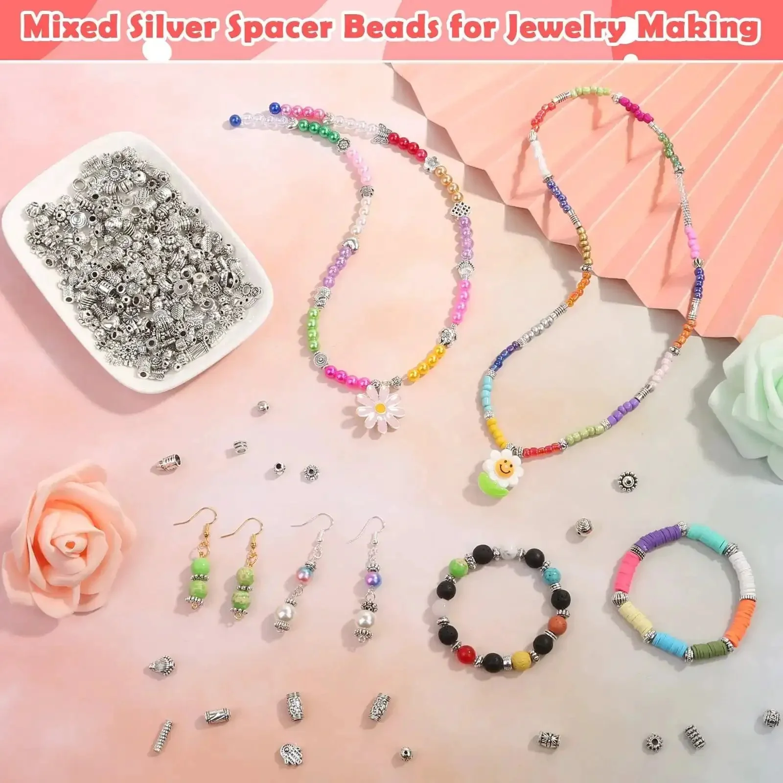 350 Pcs Silver Spacer Beads For Jewelry Making Bulk Mixed Styles Metal Beads For Bracelets Necklaces And Earrings Perfect DIY Jewelry Supplies Dope For Crafting Projects And Gift Making - Image 6
