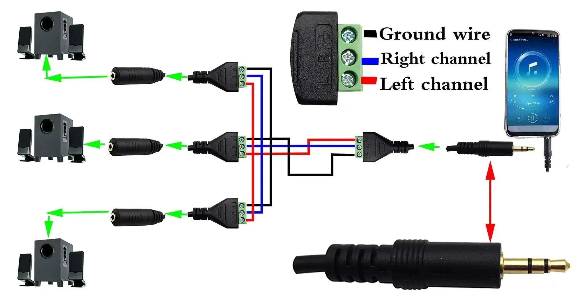 3.5mm Audio Male to 2 Pin Bolt Screw Terminal Female Cable Extender, 30cm Long, 12 Inch, Stereo Headphone Adapter for DIY Audio Projects, Black, 2 Pack - Image 3