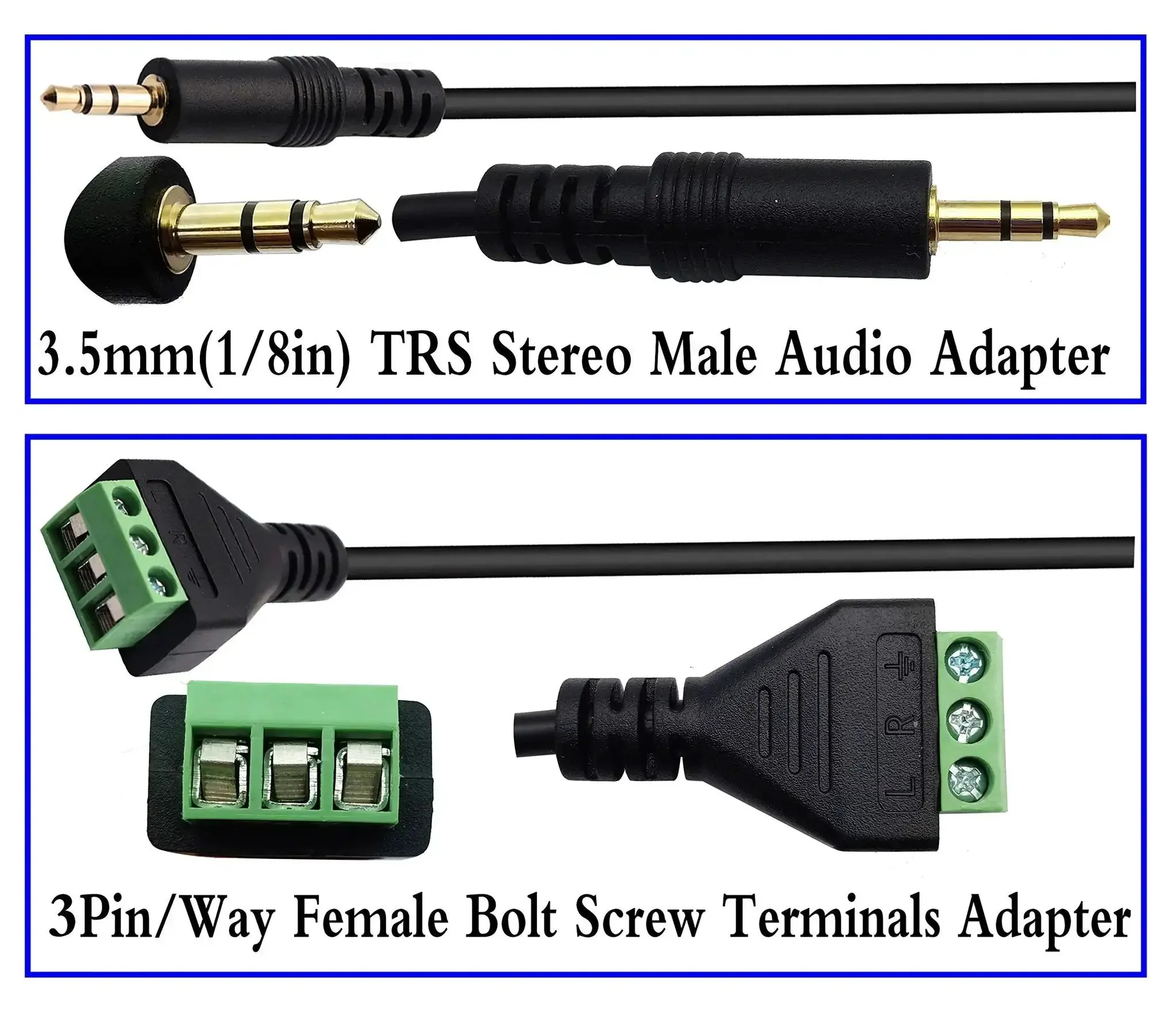 3.5mm Audio Male to 2 Pin Bolt Screw Terminal Female Cable Extender, 30cm Long, 12 Inch, Stereo Headphone Adapter for DIY Audio Projects, Black, 2 Pack - Image 4