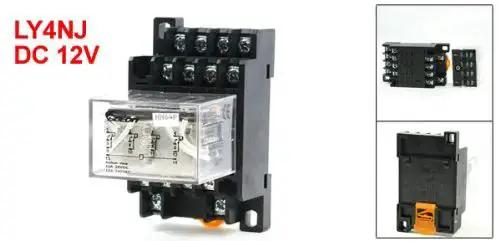 35mm DIN Rail DC 12V Coil 4PDT 14P LY4NJ General Purpose Power Relay With Base Black Go To Industrial Control Rig 10A 240VAC 28VDC Load Rating Specs Compact - Image 2
