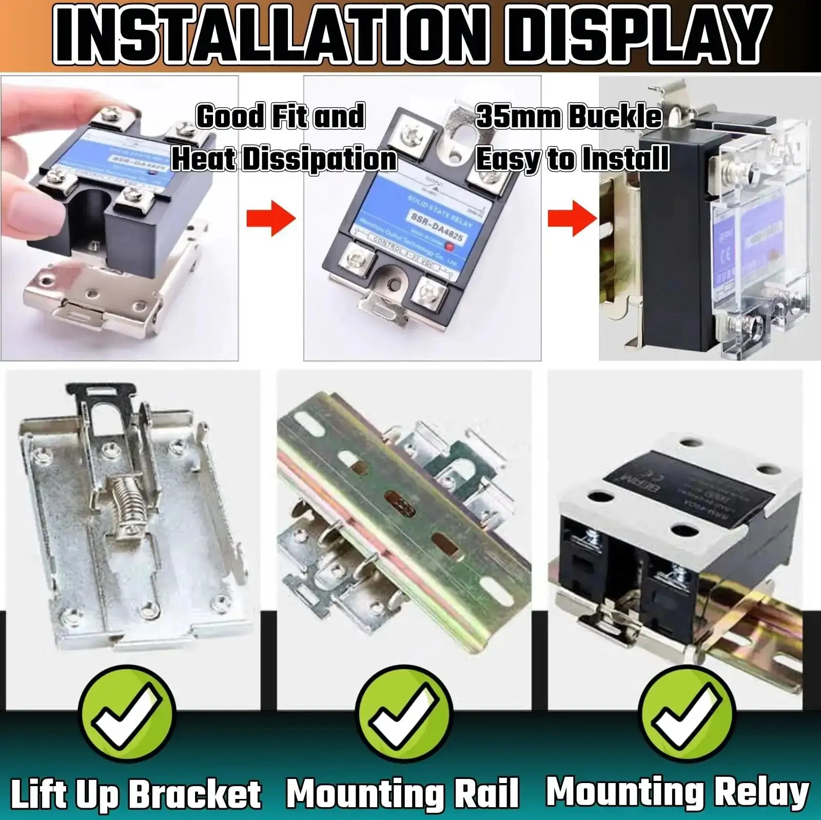 35Mm DIN Rail Mount Kit With Clamp And Screws For Solid State Relays, Plug And Play No Fuss Install, DIN Rail Bracket Clip Safe Mounting, Rugged Rail Mounting Kit For Industrial Electronics And Control Panels - Image 3