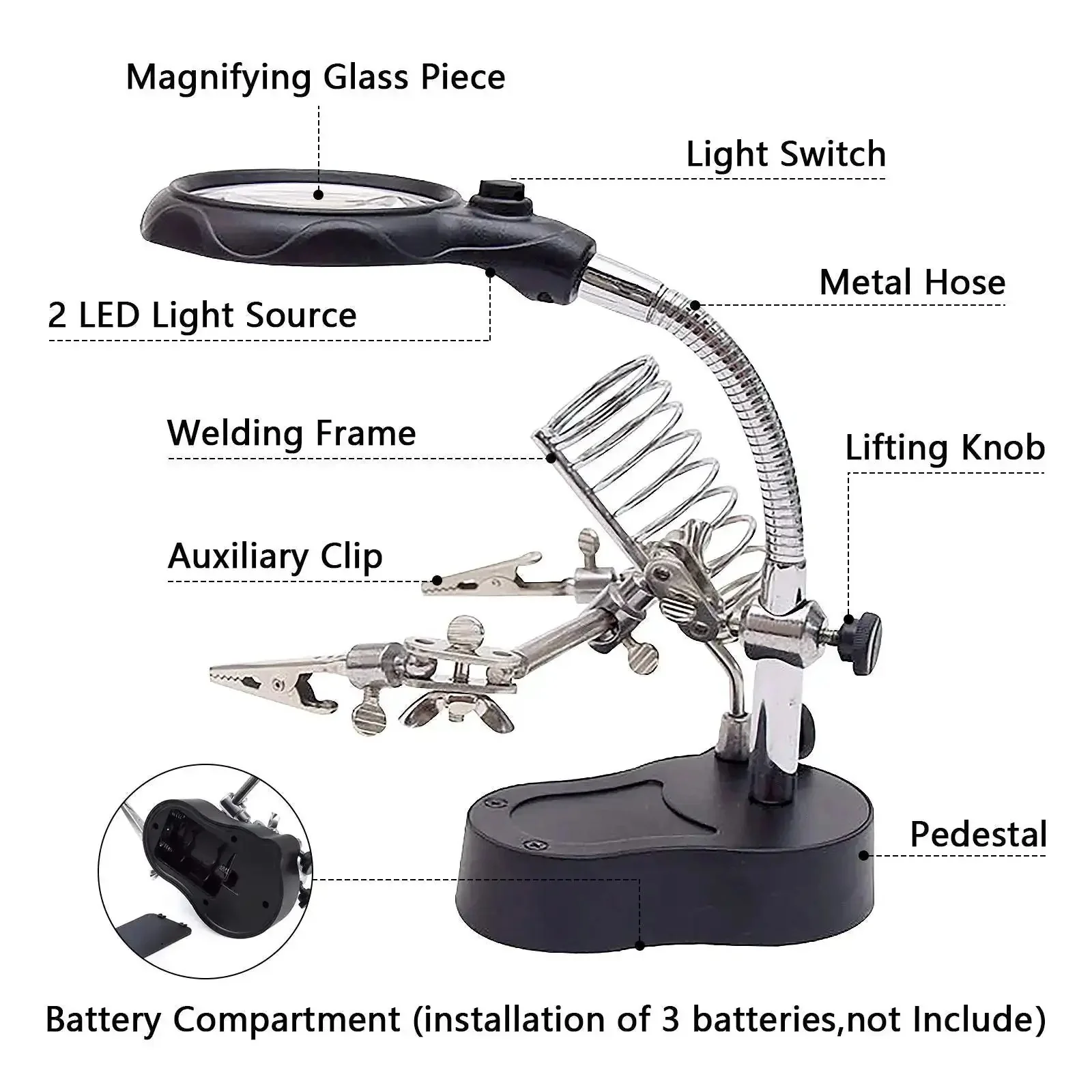 3.5X12X Helping Hands Soldering Station With LED Light And Alligator Clips, Magnifier Stand For Welding, PCB Repair, Jewelry Craft, Hobby Model Building, Watch Repair - Image 2