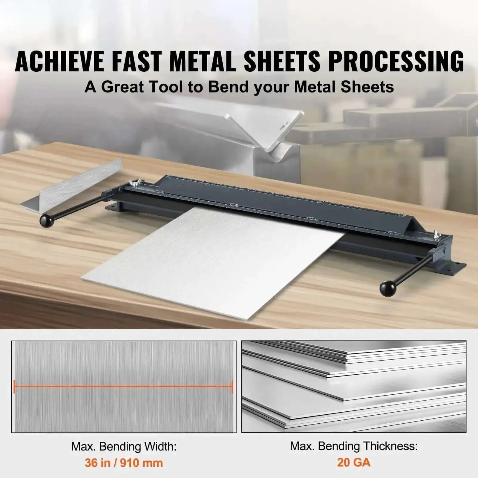 36 Inch Box And Pan Brake With Power Handle Bends 20 Gauge Steel And 14 Gauge Aluminum 0 To 130 Degree Adjustable Pro Grade Portable Sheet Metal Bender For Workshop And Do It Yourself Projects - Image 7