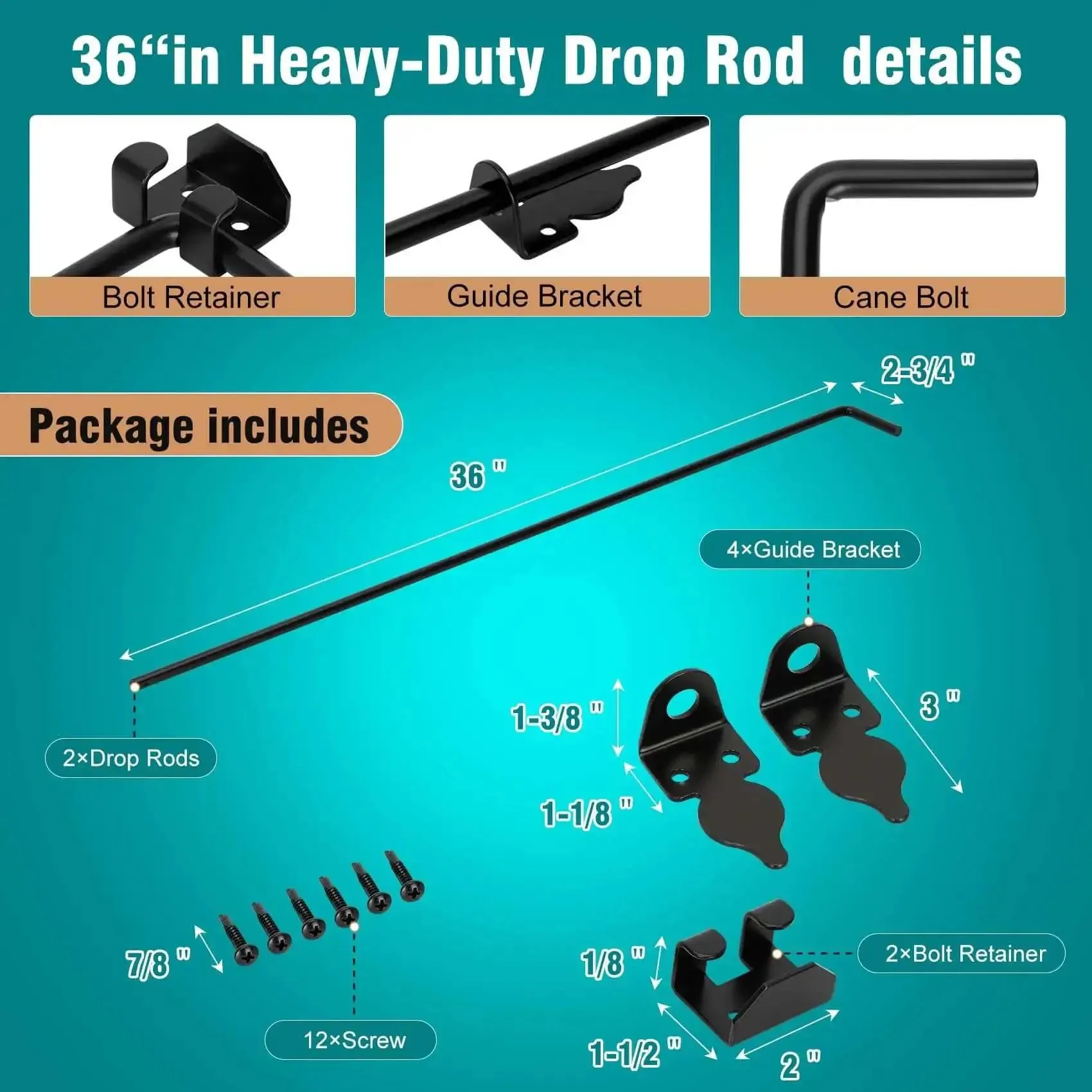 36 Inch Heavy Duty Gate Drop Rod Two Pack Built Tough Black Solid Steel Cane Bolt Gate Latch For Wooden Fences Easy To Install Ground Mount Fence Hardware - Image 5