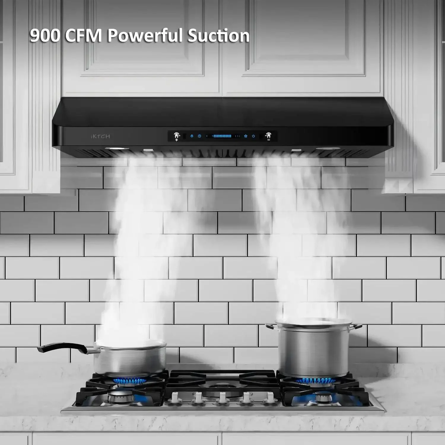 36 Inch Range Hood With 900 CFM Dual Motors Black Under Cabinet Kitchen Vent Hood Featuring Four Speed Gesture Sensing And Touch Control Panel For Ultra Quiet Powerful Smoke And Odor Removal - Image 7