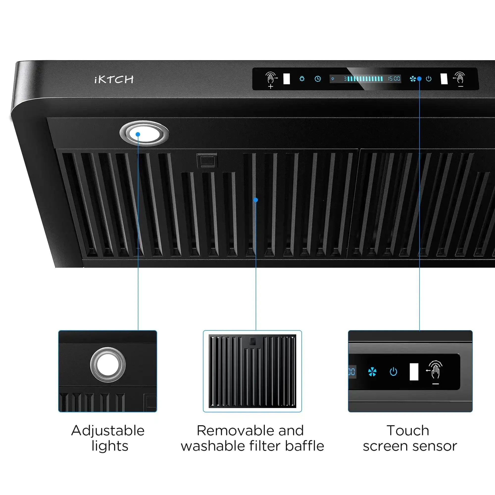 36 Inch Under Cabinet Range Hood With 900 CFM Dual Motors Black Kitchen Vent Hood For Real Heavy Duty Cooking Four Speed Gesture Sensing And Touch Control Panel Powerful Smoke And Odor Removal Quiet Operation No Fuss Install - Image 3