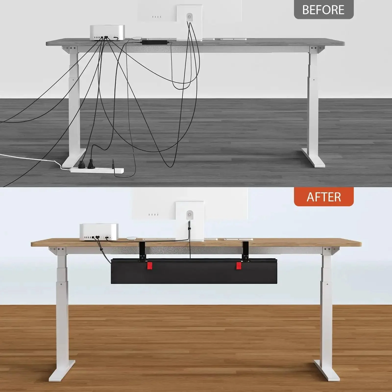 36 Inch Under Desk Cable Management Tray With Clamp And Screws, Large Fabric Cord Organizer For Office And Home, Hides Power Cords, Adapters, And USB Cables, Keeps Desk Area Clean And Clutter Free - Image 3
