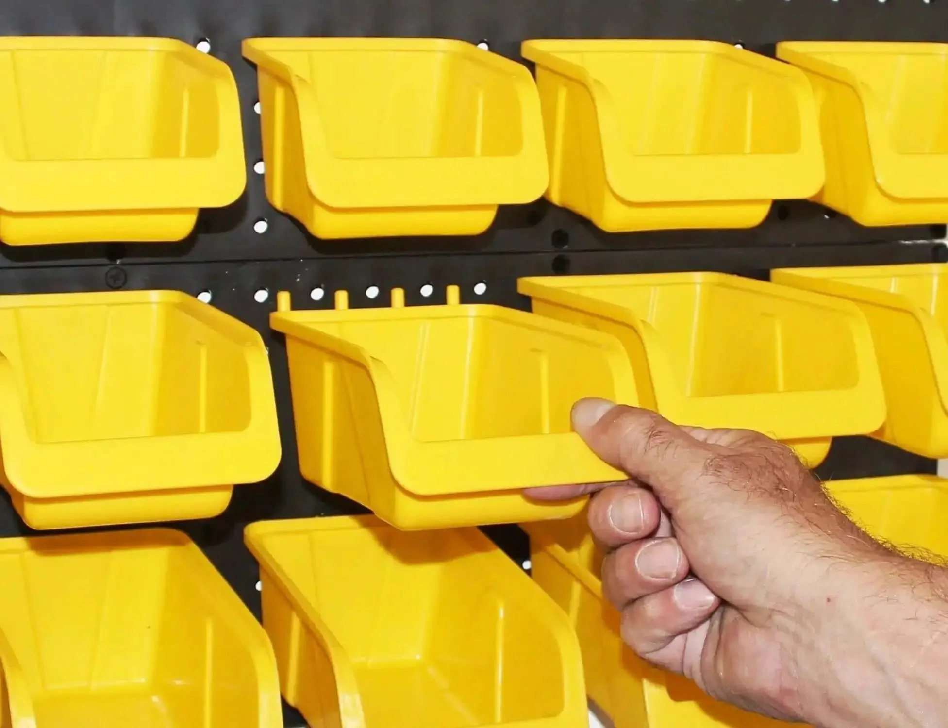 36 Pack Pegboard Bin Kit With 18 Medium And 18 Large Yellow Bins For Garage Workshop Craft Room Office And Workbench Organization All In One Durable Pegboard Storage Bins And Parts Organizer Accessories Made In USA - Image 5