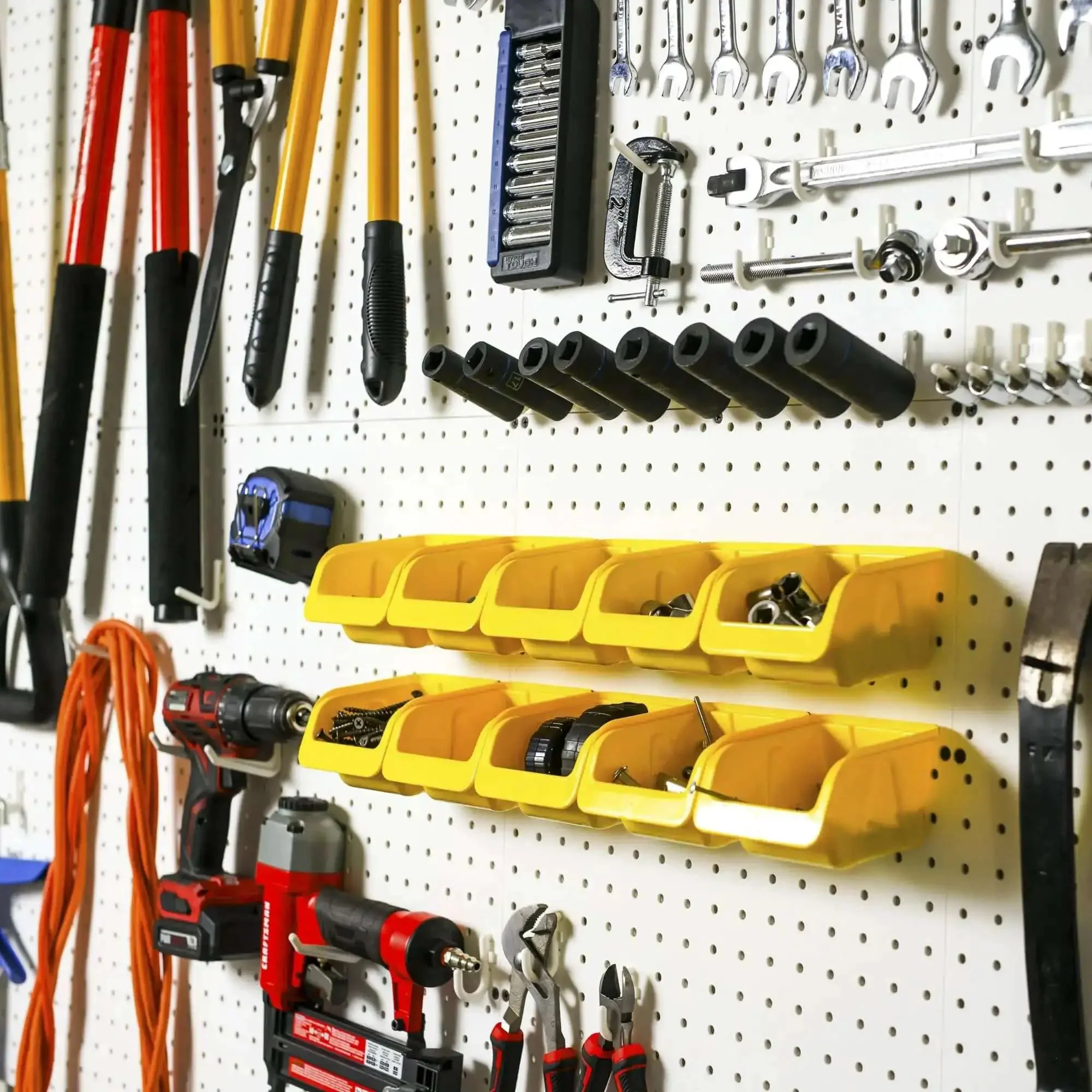 36 Pack Pegboard Bin Kit With 18 Medium And 18 Large Yellow Bins For Garage Workshop Craft Room Office And Workbench Organization All In One Durable Pegboard Storage Bins And Parts Organizer Accessories Made In USA - Image 6