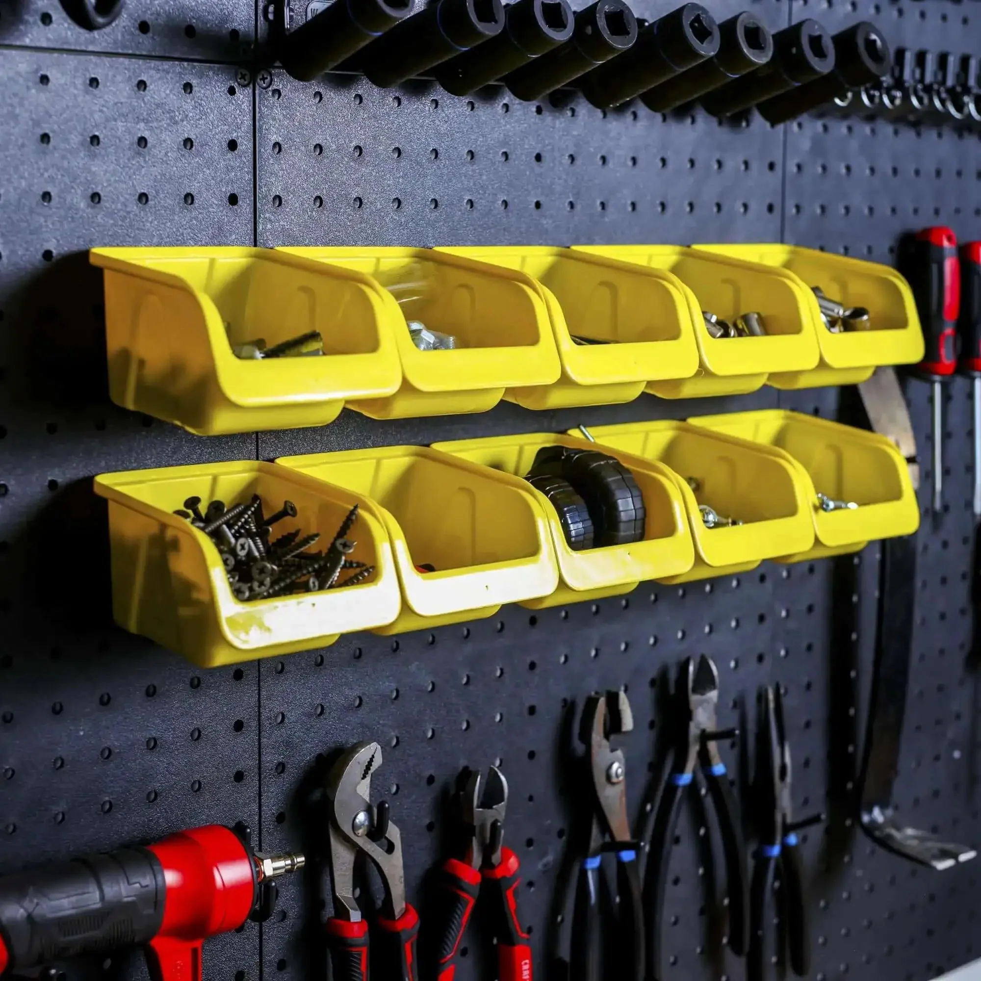 36 Pack Pegboard Bin Kit With 18 Medium And 18 Large Yellow Bins For Garage Workshop Craft Room Office And Workbench Organization All In One Durable Pegboard Storage Bins And Parts Organizer Accessories Made In USA - Image 7