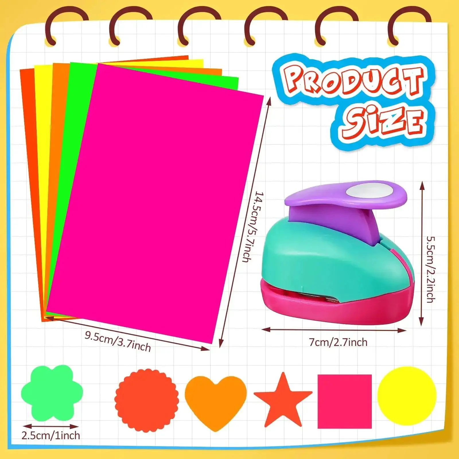 36 Piece Craft Hole Punch Shapes With Colorful Sticker Paper For Scrapbooking Easy To Use 1 Inch Paper Punchers Set Including Flower Round Star Square Heart Wave Circle And More Shapes And Stickers - Image 7