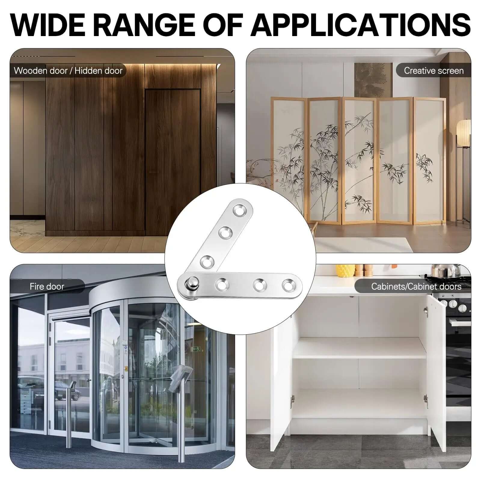 360 Degree Pivot Hidden Door Hinges Set, 304 Stainless Steel Concealed Hinges For Cabinets And Bookcases, 2.3 x 0.5 Inch, Heavy Duty, Rustproof Brushed Finish, Includes 120 Screws, Quiet Operation, Sag Resistant Doors - Image 2
