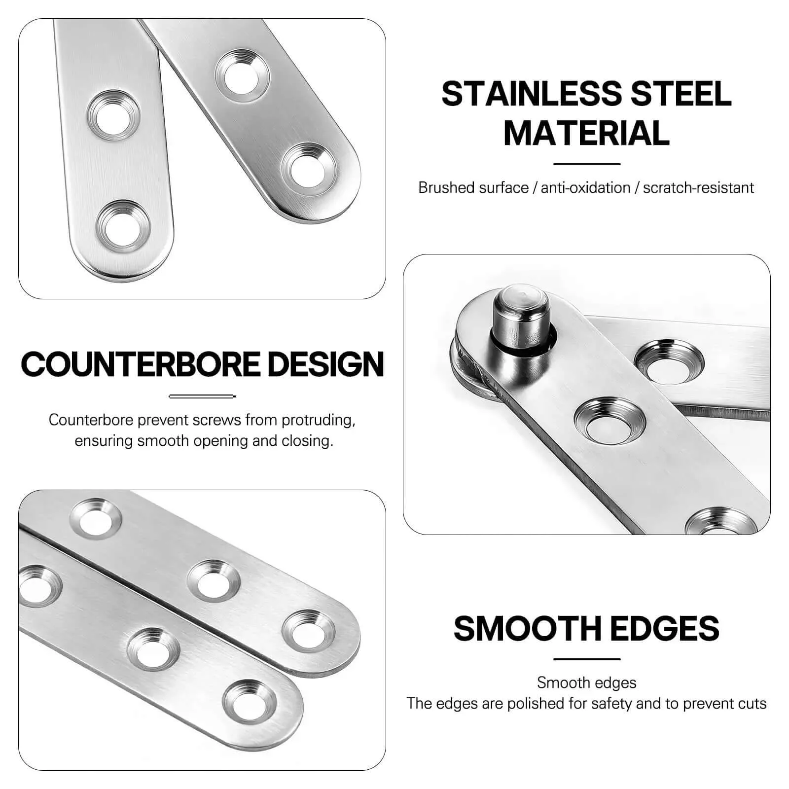 360 Degree Pivot Hidden Door Hinges Set, 304 Stainless Steel Concealed Hinges For Cabinets And Bookcases, 2.3 x 0.5 Inch, Heavy Duty, Rustproof Brushed Finish, Includes 120 Screws, Quiet Operation, Sag Resistant Doors - Image 4