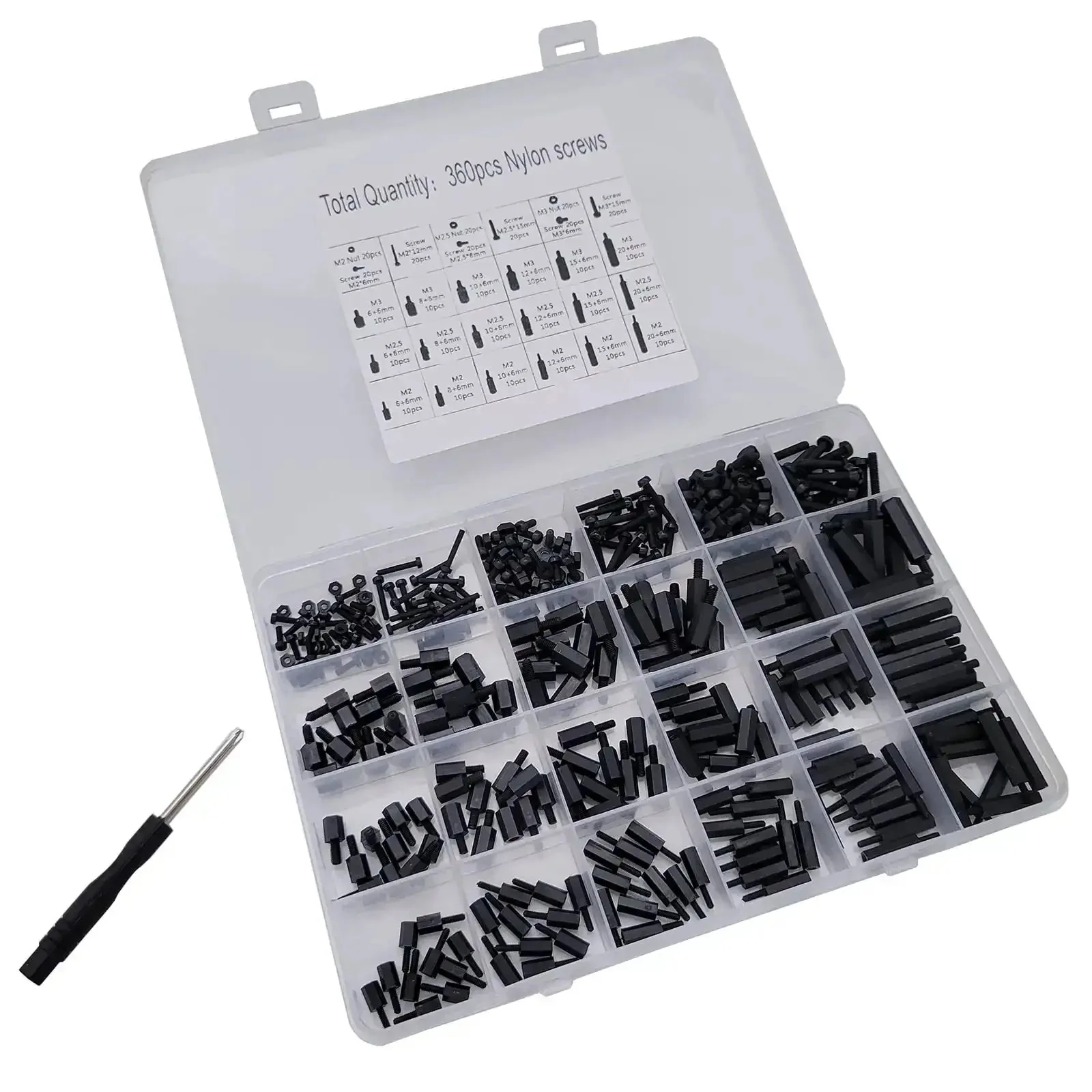 360 Pcs Nylon Hex Spacer Screws Kit M2 M2.5 M3 Black Assortment For Computer Hardware Replacement Fasteners Durable Insulated Non Magnetic Corrosion Resistant Standoffs 24 Types