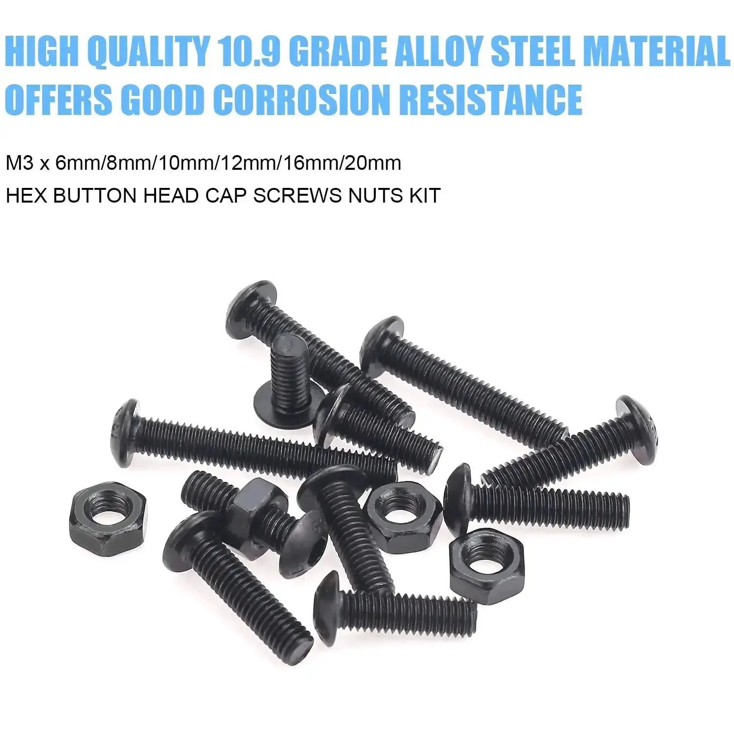 360 Piece M3 Hex Button Head Bolts Set, Pro Grade 10.9 Alloy Steel Screws Nuts Kit With Hex Wrench, Includes 6mm 8mm 10mm 12mm 16mm 20mm For Do It Yourself Projects - Image 7