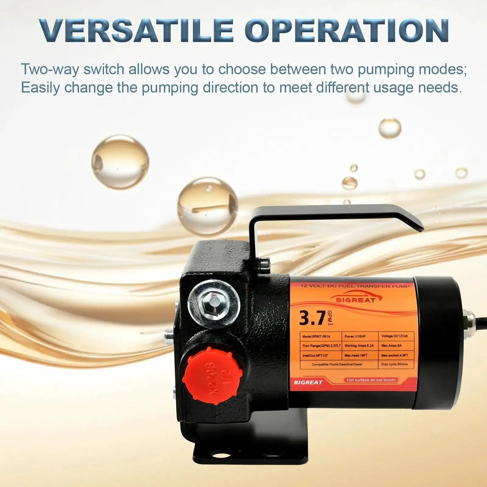 3.7 GPM 110V AC Fuel Pump Kit With Handle Workhorse Self Priming Oil Transfer Pump For Gasoline Diesel Kerosene And Mineral Oil Two Way Switch Reversible Pumping With Overheat Protection And Explosion Proof - Image 5