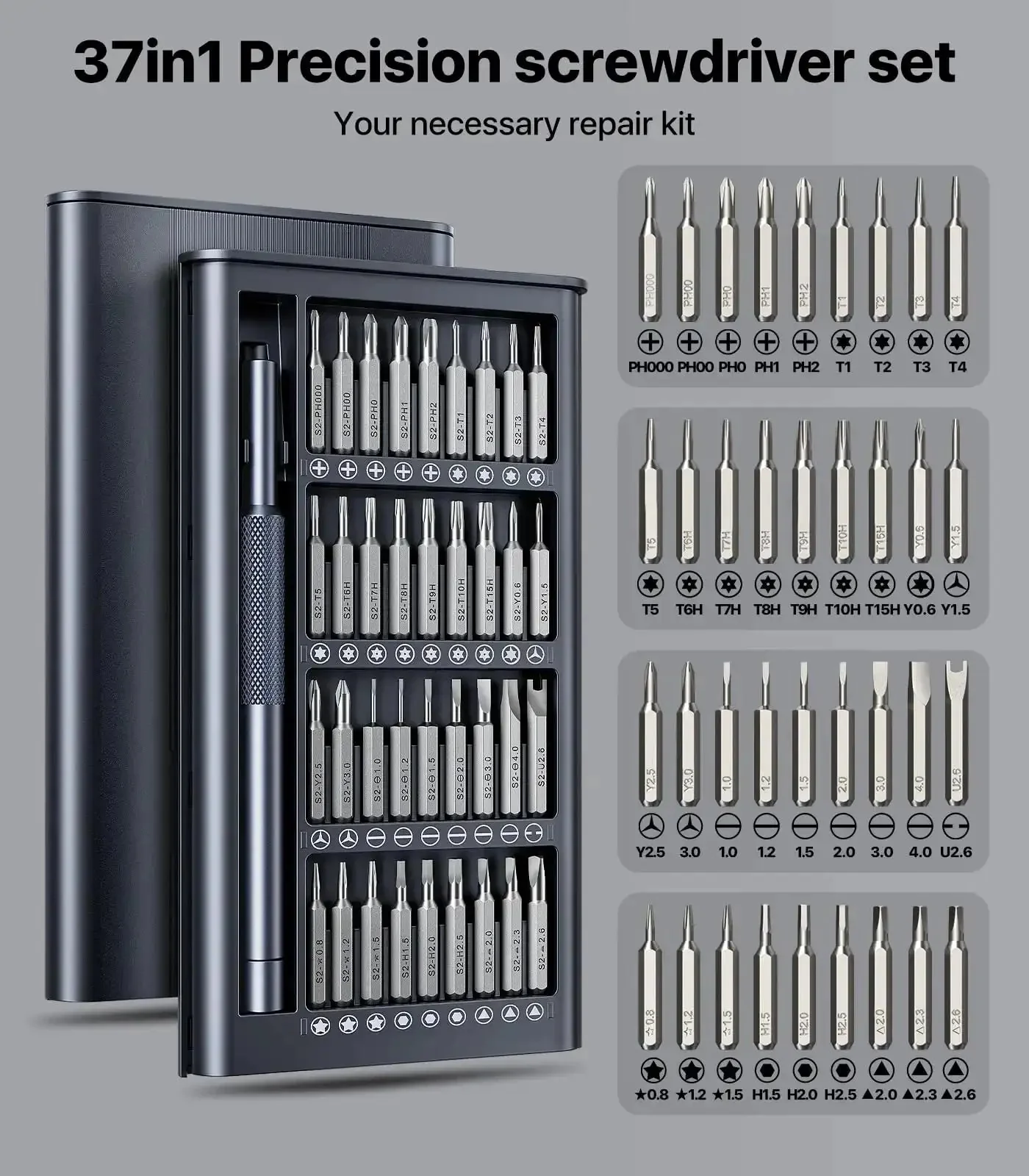 37-In-1 Small Precision Screwdriver Set With Bearing Steel Bits, Magnetic Mini Repair Tool Kit For Phone, Computer, Watch, Laptop, Macbook, Ring Doorbell, Eyeglass And Other Electronics - Image 6