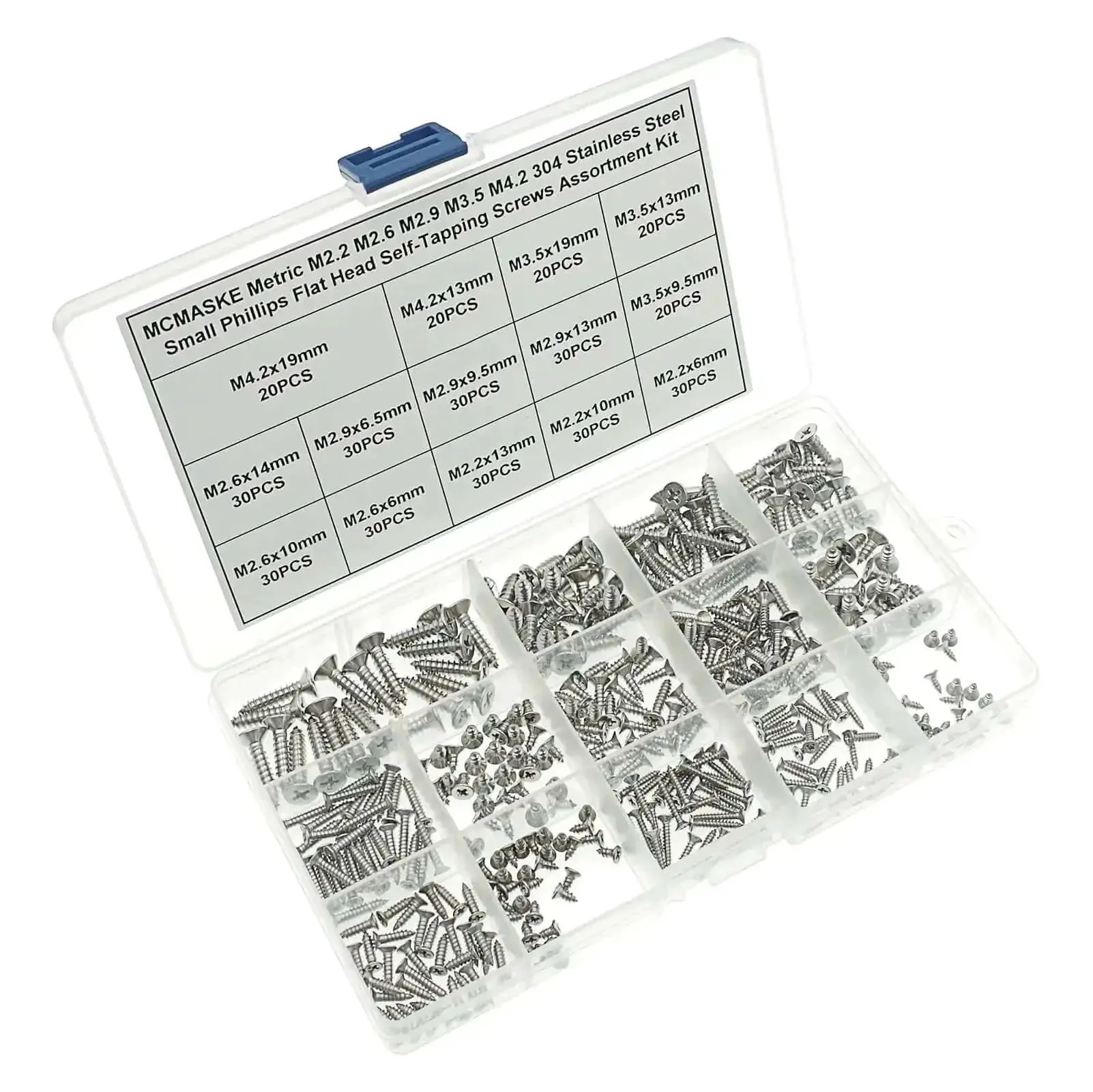 370 Piece Metric 304 Stainless Steel Phillips Flat Head Self Tapping Screws Assortment Kit With M2.2 M2.6 M2.9 M3.5 M4.2 Sizes For Wood Metal Projects - Image 3