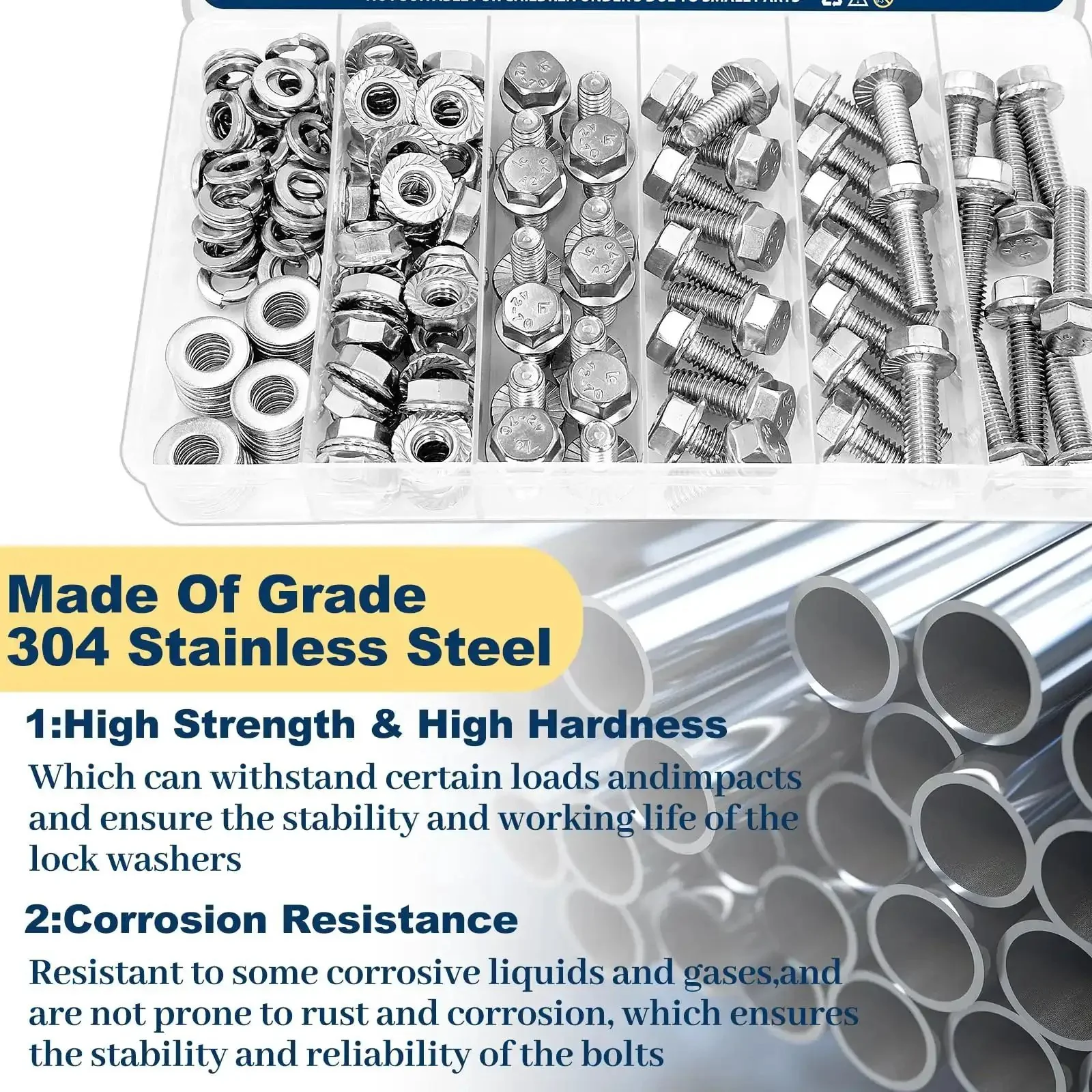 3/8-16 Stainless Steel Flange Bolts Kit, 112 Pieces With Washers And Serrated Flange Nuts, Full Thread, Must-Have DIY Friendly Assorted Lengths 3/4in To 1-1/2in, 304 Grade - Image 6
