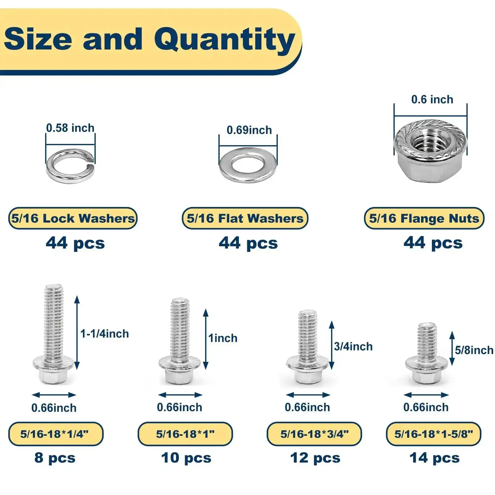 3/8-16 Stainless Steel Flange Bolts Kit, 112 Pieces With Washers And Serrated Flange Nuts, Full Thread, Must-Have DIY Friendly Assorted Lengths 3/4in To 1-1/2in, 304 Grade - Image 8