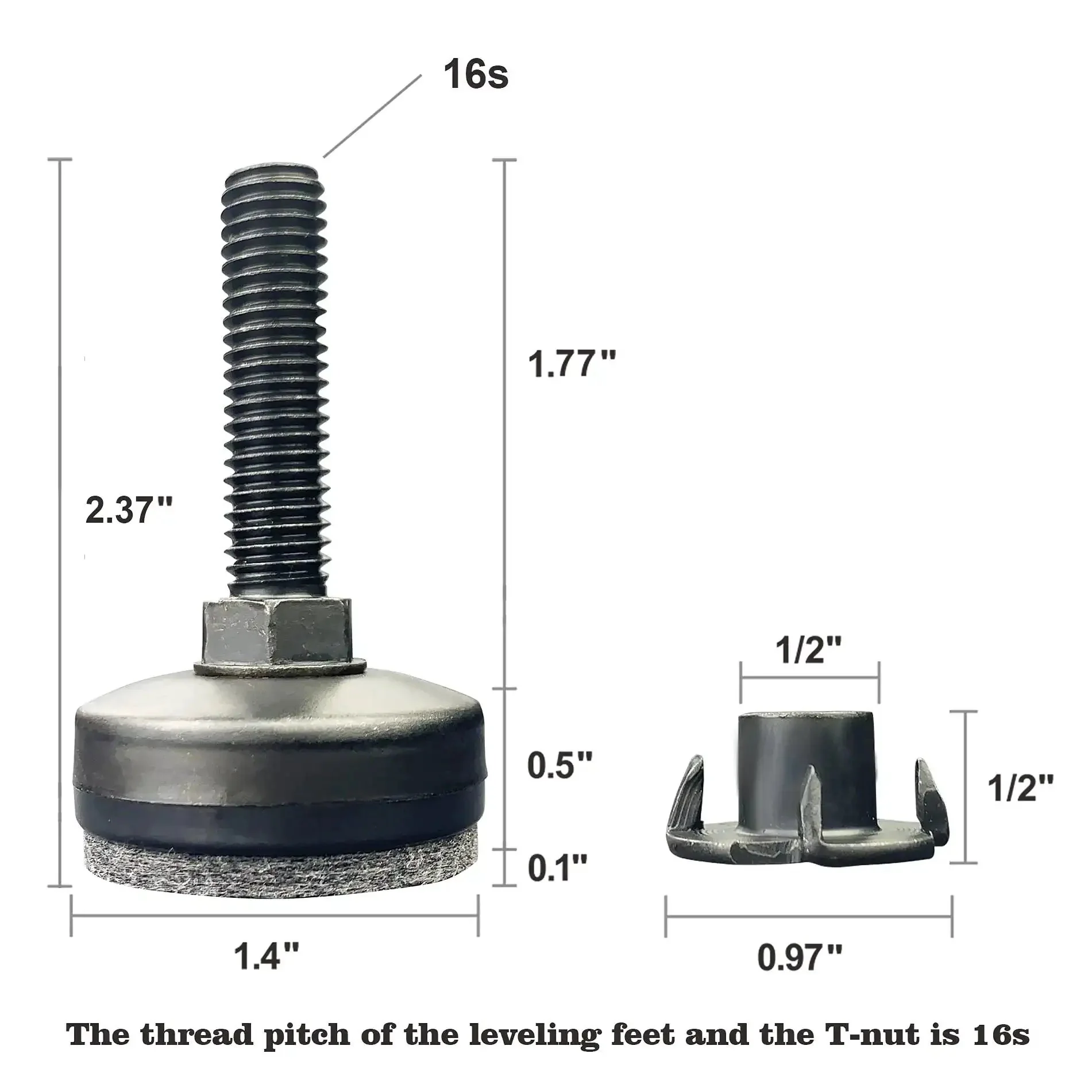 3/8-16 Threaded Leveling Feet For Heavy Duty Tables And Furniture, Beefy Adjustable Screw-In Leg Levelers With Large Black Base, 4 Pack For Desks Chairs Cabinets And Benches - Image 7