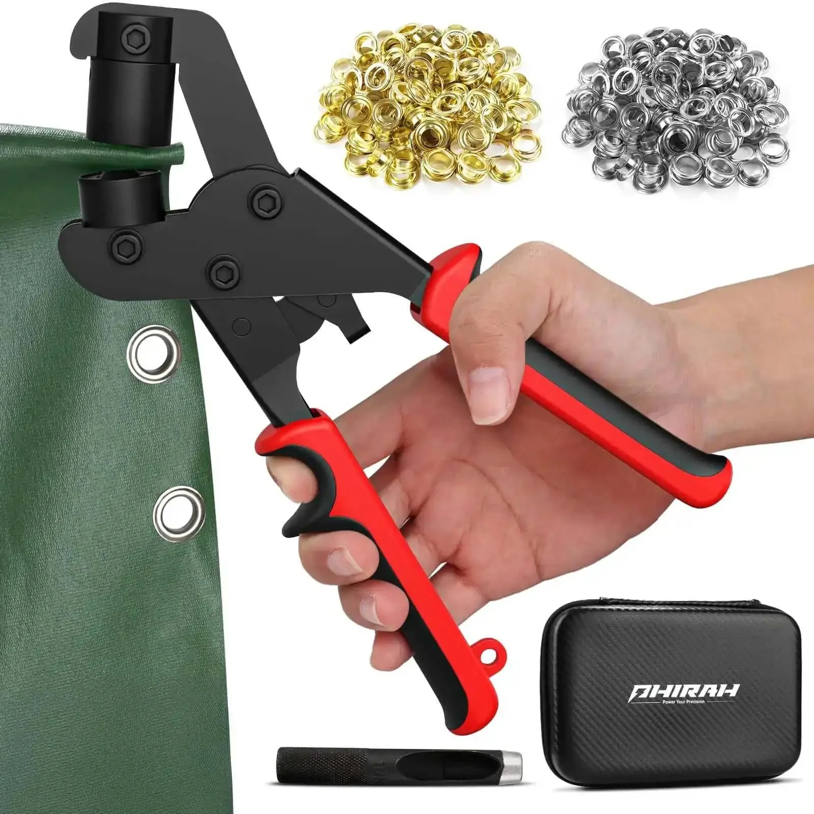 3/8-Inch Grommet Kit With Handheld Eyelet Pliers, 500 Eyelets, 250 Brass And 250 Silver, Plus Tool Bag, Portable Hole Punch Set For Tarps, Leather, Paper And Flags, Easy DIY Grommet Install