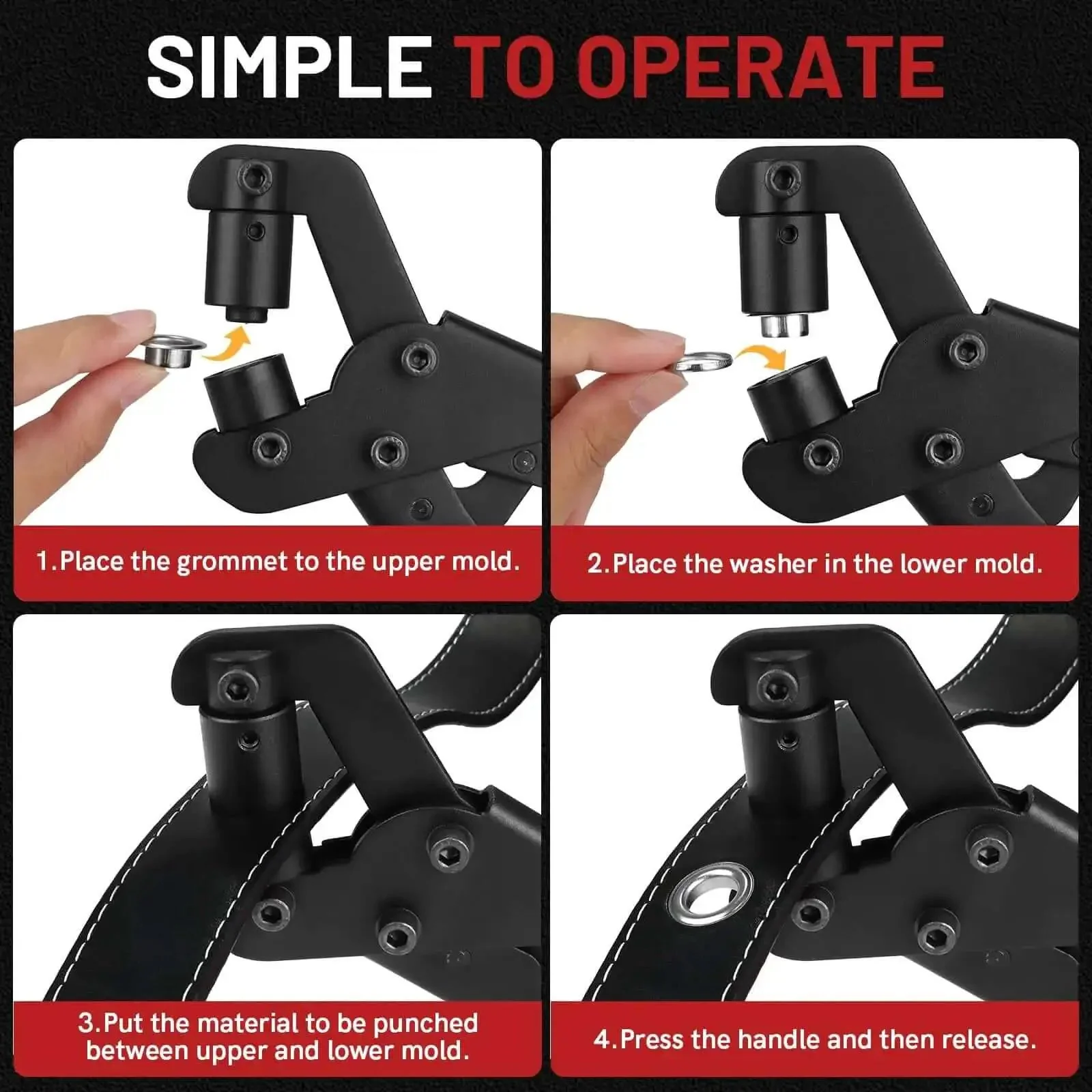 3/8-Inch Grommet Kit With Handheld Eyelet Pliers, 500 Eyelets, 250 Brass And 250 Silver, Plus Tool Bag, Portable Hole Punch Set For Tarps, Leather, Paper And Flags, Easy DIY Grommet Install - Image 5