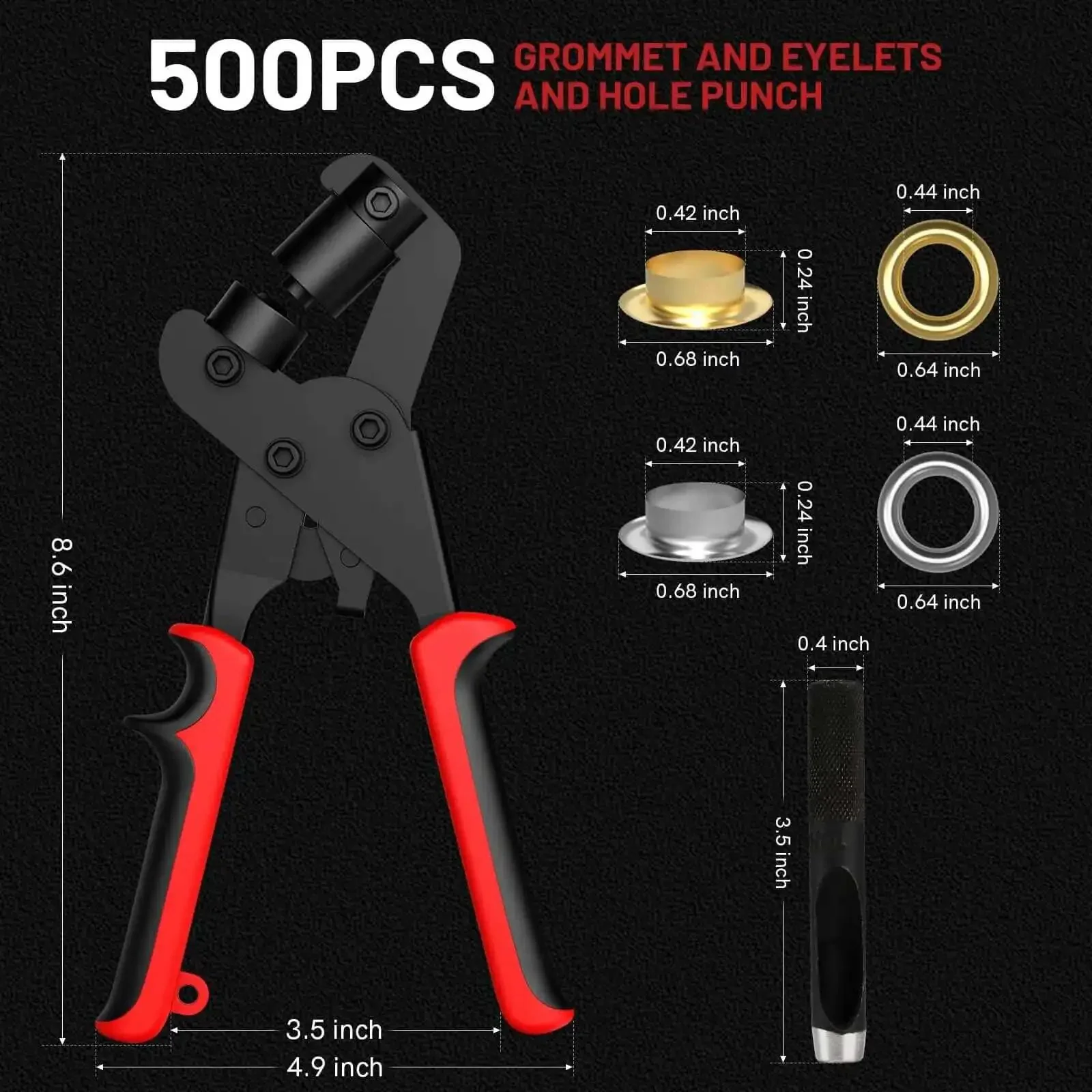 3/8-Inch Grommet Kit With Handheld Eyelet Pliers, 500 Eyelets, 250 Brass And 250 Silver, Plus Tool Bag, Portable Hole Punch Set For Tarps, Leather, Paper And Flags, Easy DIY Grommet Install - Image 6