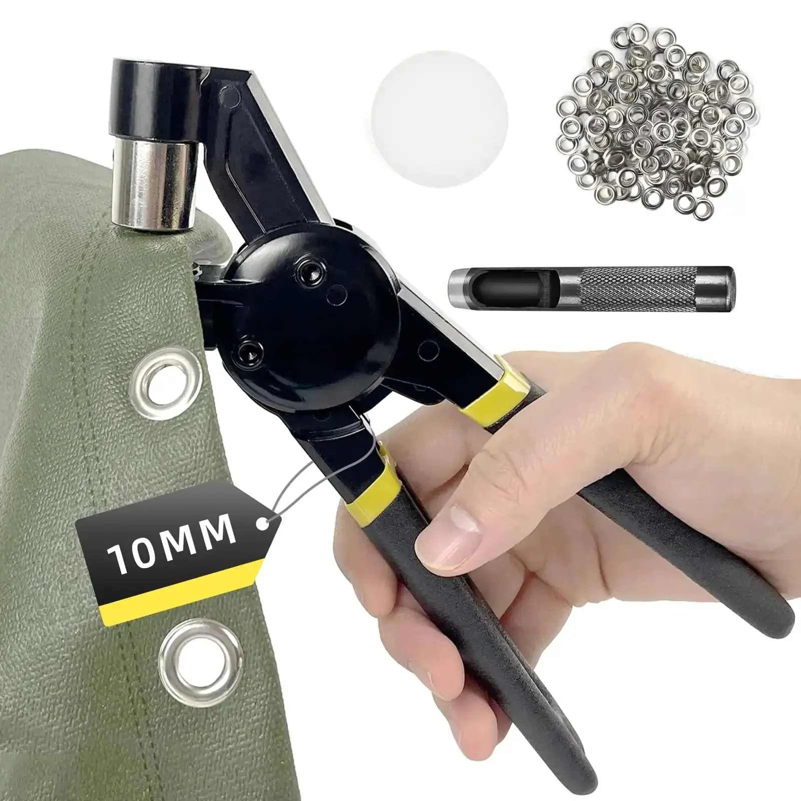 3/8 Inch Grommet Tool Kit Handheld Eyelet Press With Manual Grommet Press Machine, 500 Pcs 10 mm Grommets, No Pre Drill Needed, DIY Friendly, Includes Hole Puncher And Backer Block, Magnetic Jaw, Adjustable Opening