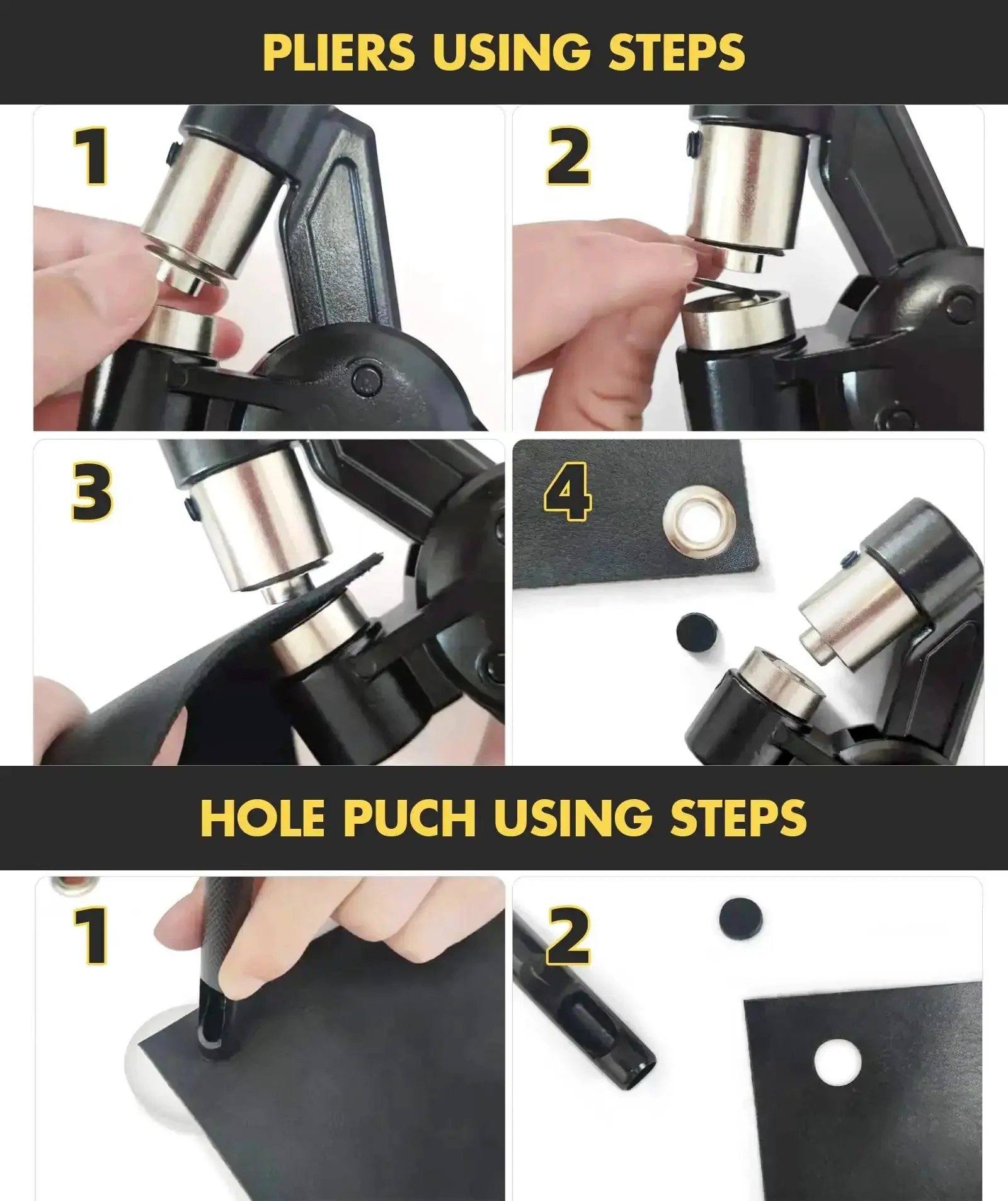 3/8 Inch Grommet Tool Kit Handheld Eyelet Press With Manual Grommet Press Machine, 500 Pcs 10 mm Grommets, No Pre Drill Needed, DIY Friendly, Includes Hole Puncher And Backer Block, Magnetic Jaw, Adjustable Opening - Image 3