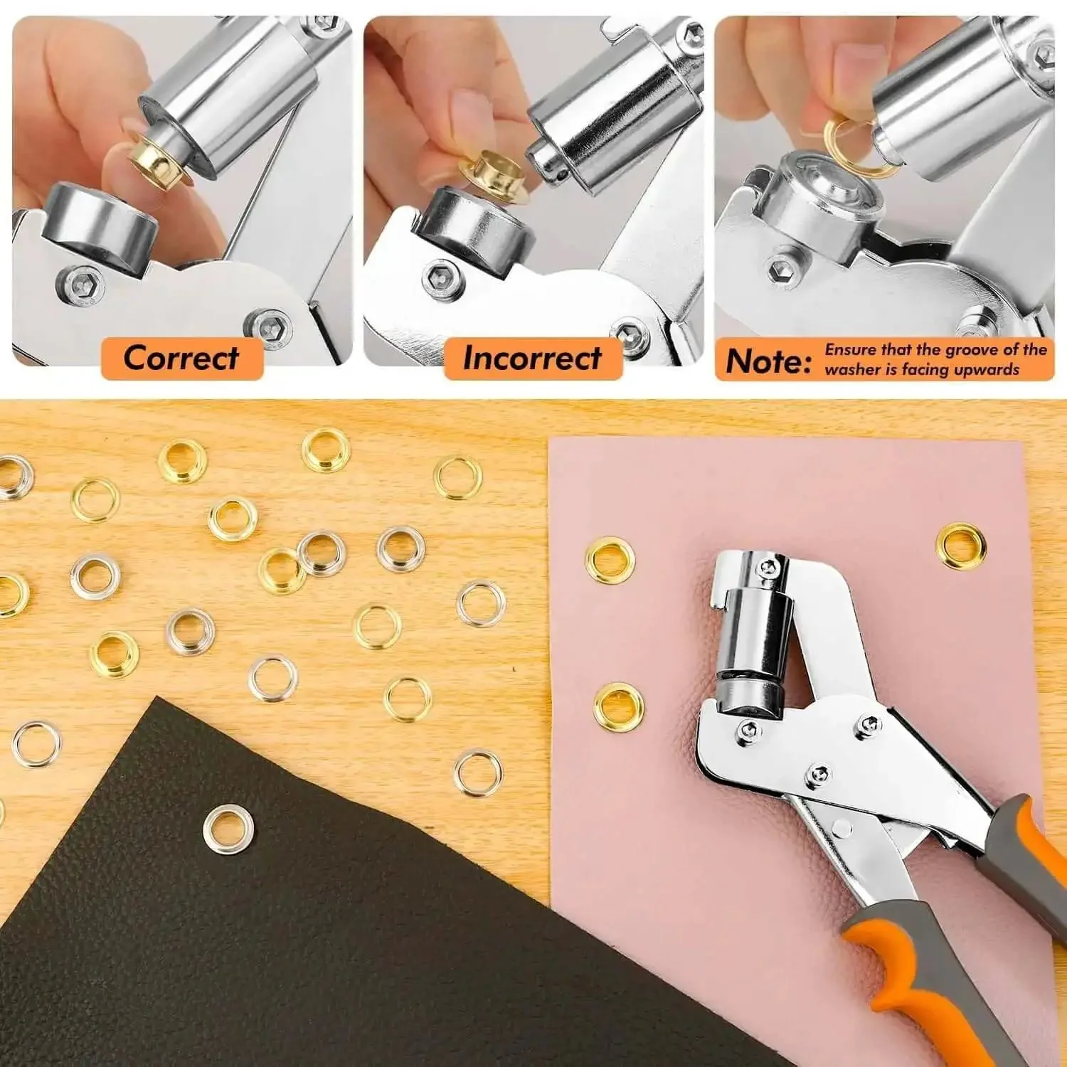 3/8 Inch Grommet Tool Kit With 800 Eyelets And Grommets, Heavy Duty Handheld Metal Grommet Pliers Set For Tarps, Fabric, Leather, Includes Storage Bag, Punch Tool And White Backer Block - Image 4