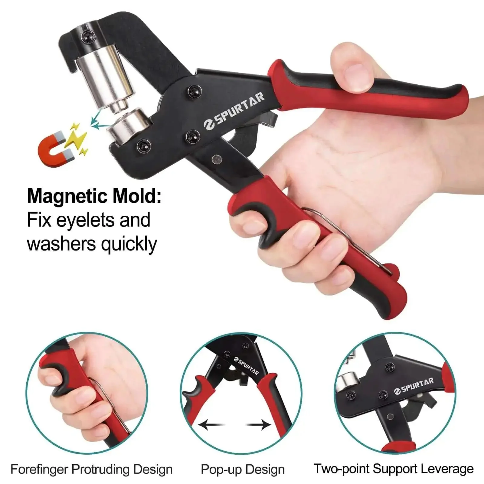 3/8 Inch Grommet Tool Kit With Magnetic Punch For Quick No Fuss Clean Install On Leather Fabric Tarp Tent Bag Or Curtain Includes 10mm Hollow Punch And 500 Eyelets For Easy Home DIY Projects - Image 3