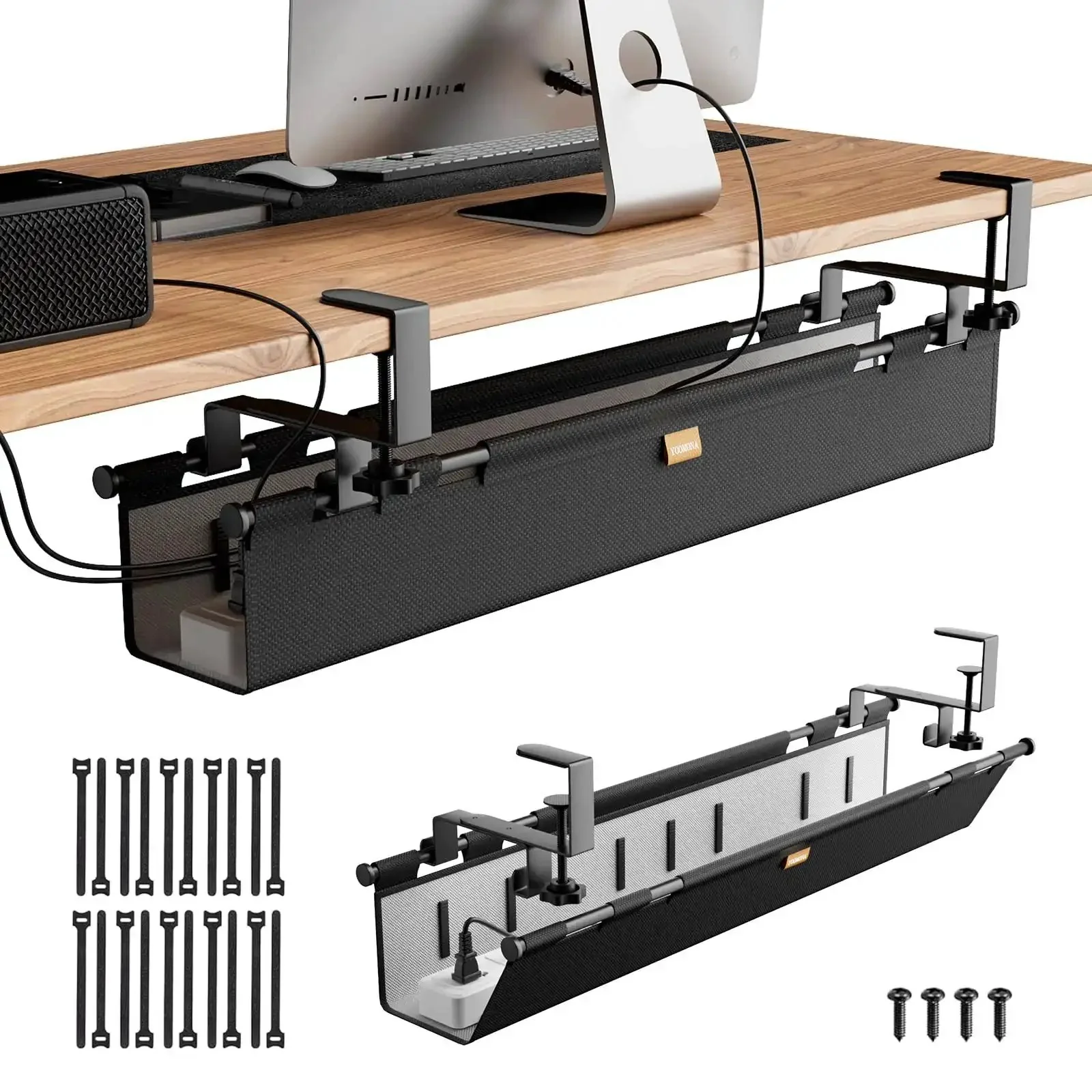 38 Inch Under Desk Cable Management Tray With Clamp And Screw Mount No Drill Setup For Office And Home Heavy Duty Wire Cord Organizer Fits Power Strips Adapters And Extra Cords Keeps Clutter Hidden And Neat