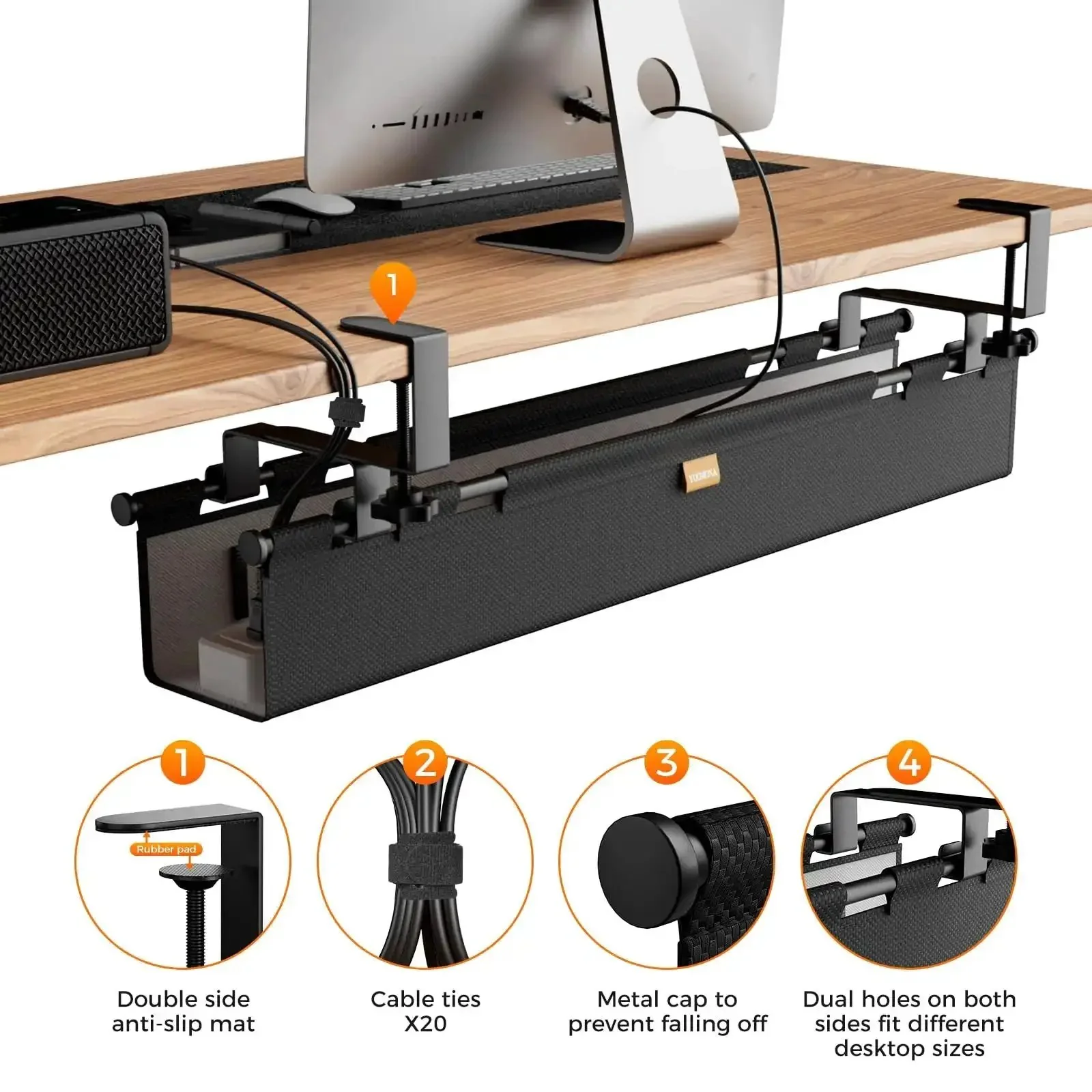 38 Inch Under Desk Cable Management Tray With Clamp And Screw Mount No Drill Setup For Office And Home Heavy Duty Wire Cord Organizer Fits Power Strips Adapters And Extra Cords Keeps Clutter Hidden And Neat - Image 5