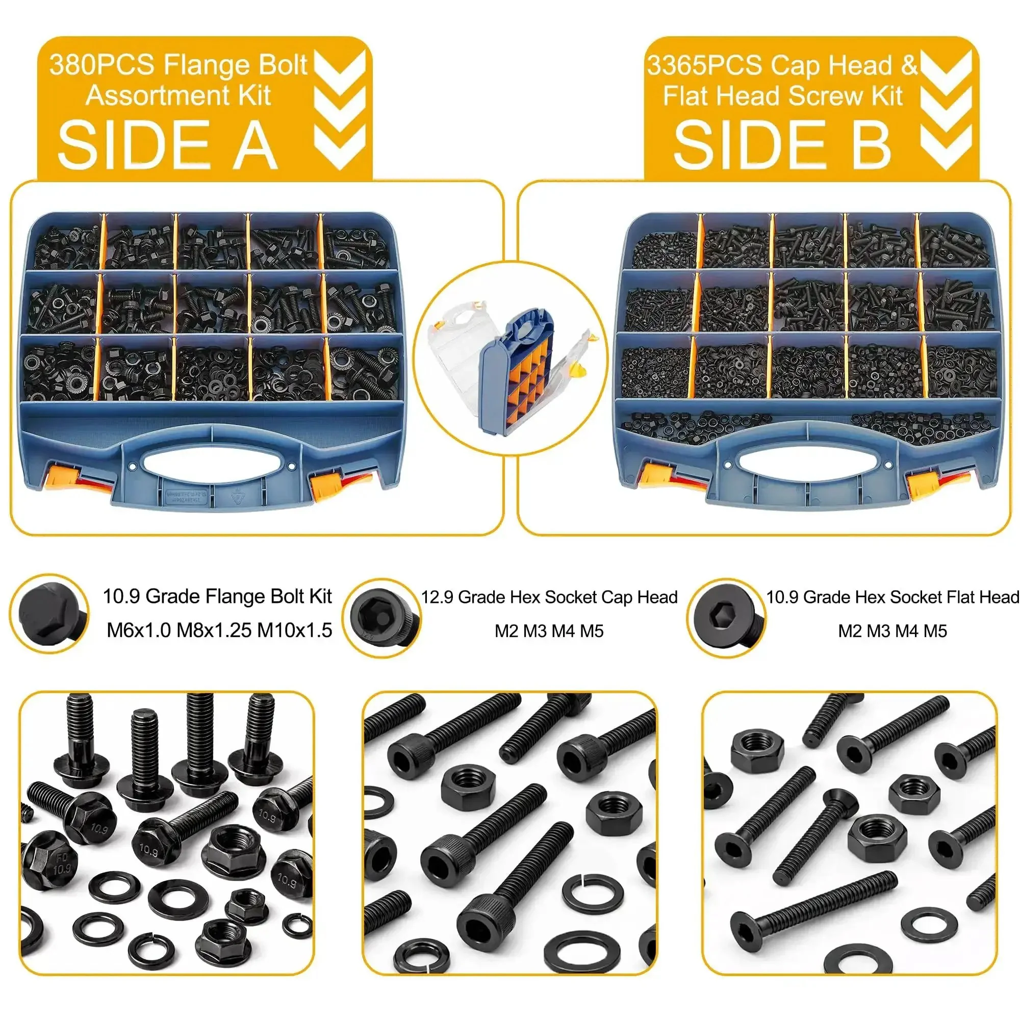 380PCS Flange Bolt Kit With Nuts And Washers For Metric M6 M8 And M10 Bolts 12 16 20 25 30 40mm Includes Lock Washers Flat Washers And Hex Socket Flat Head And Cap Head Screws Ideal For Auto, Home And DIY Projects - Image 7