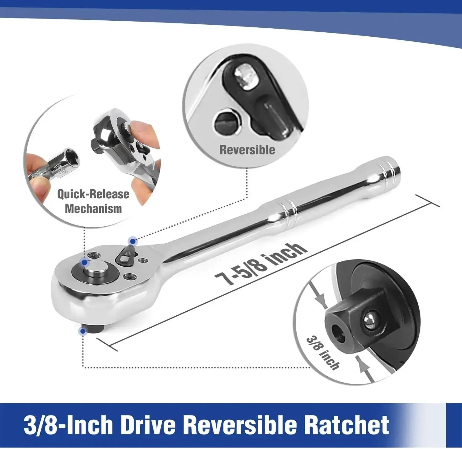 39-Piece Drive Socket Set With Quick-Release Ratchet, One Quarter Inch And Three Eighth Inch Drives, Cr-V Metric And Imperial Sockets, Extension Bar, Compact Car Repair Kit - Image 5