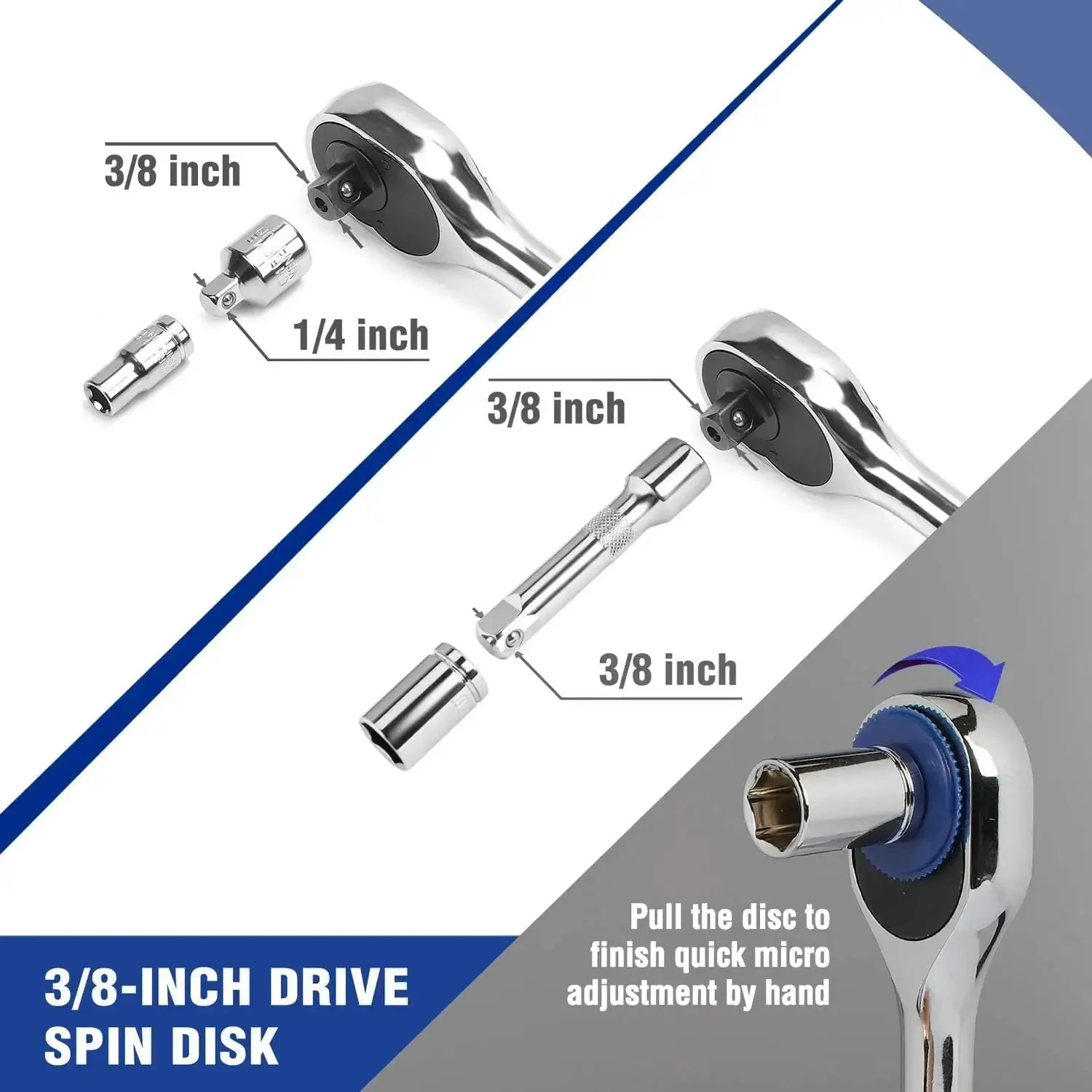 39-Piece Drive Socket Set With Quick-Release Ratchet, One Quarter Inch And Three Eighth Inch Drives, Cr-V Metric And Imperial Sockets, Extension Bar, Compact Car Repair Kit - Image 6