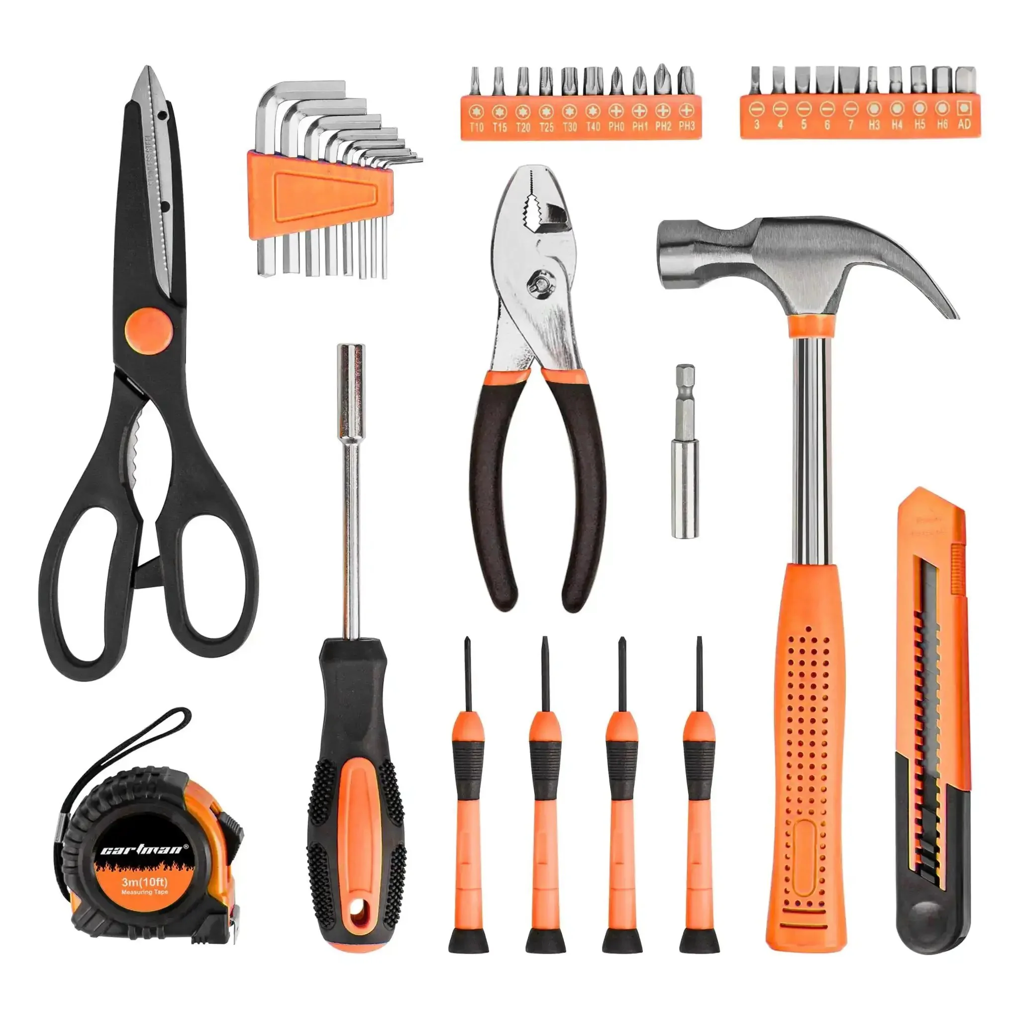 39 Piece Home Tool Set With Plastic Toolbox Storage Case Orange For DIY Projects And Everyday Household Repairs Includes Hammer Pliers Screwdrivers Tape Measure And More With Sturdy Heat Treated Chrome Plated Tools - Image 7