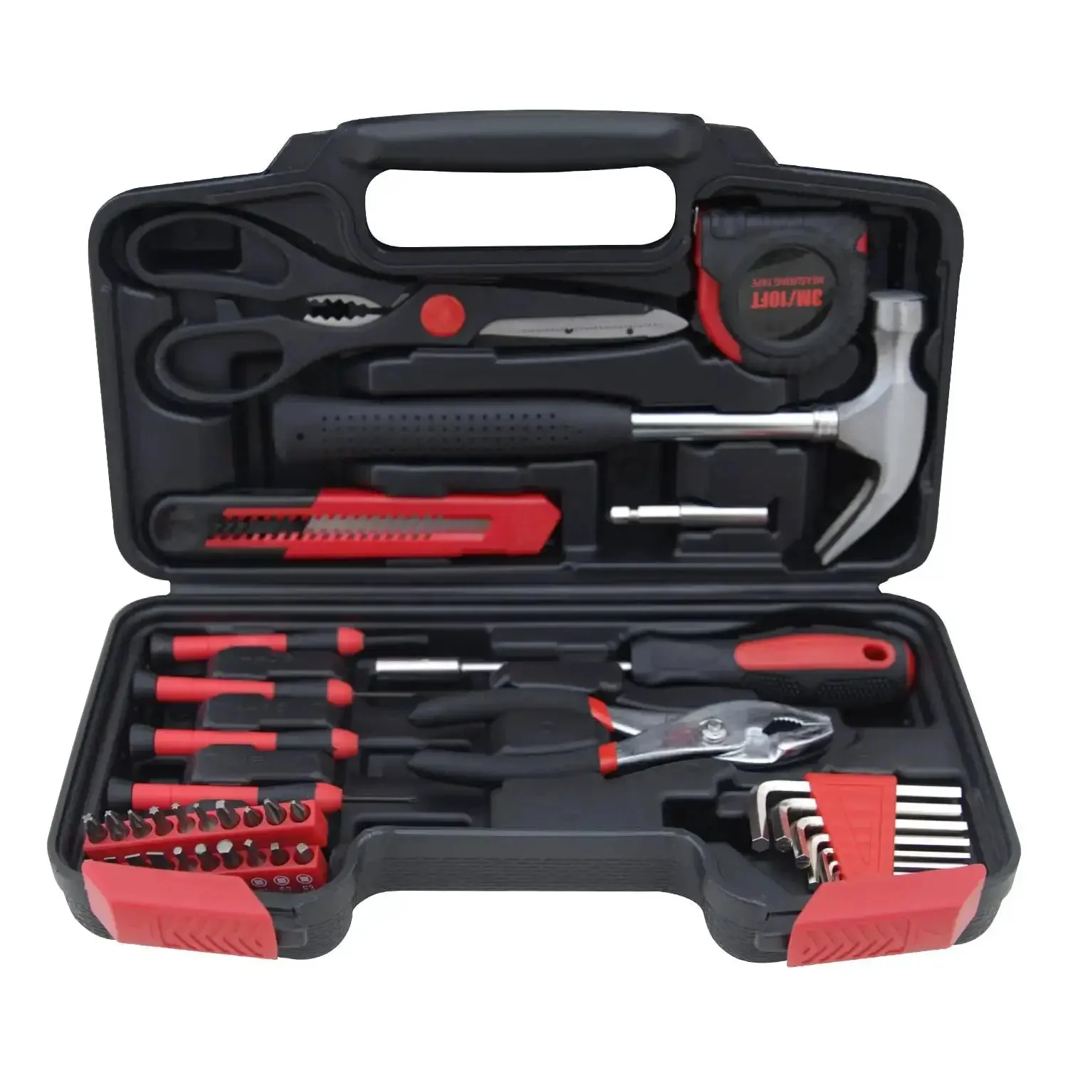 39 Piece Household Tools Kit With Plastic Toolbox For Dorms And Home Use, Your Go To DIY Set Featuring Hammer, Screwdrivers, Pliers, Tape Measure, Wrenches, Bits, And More