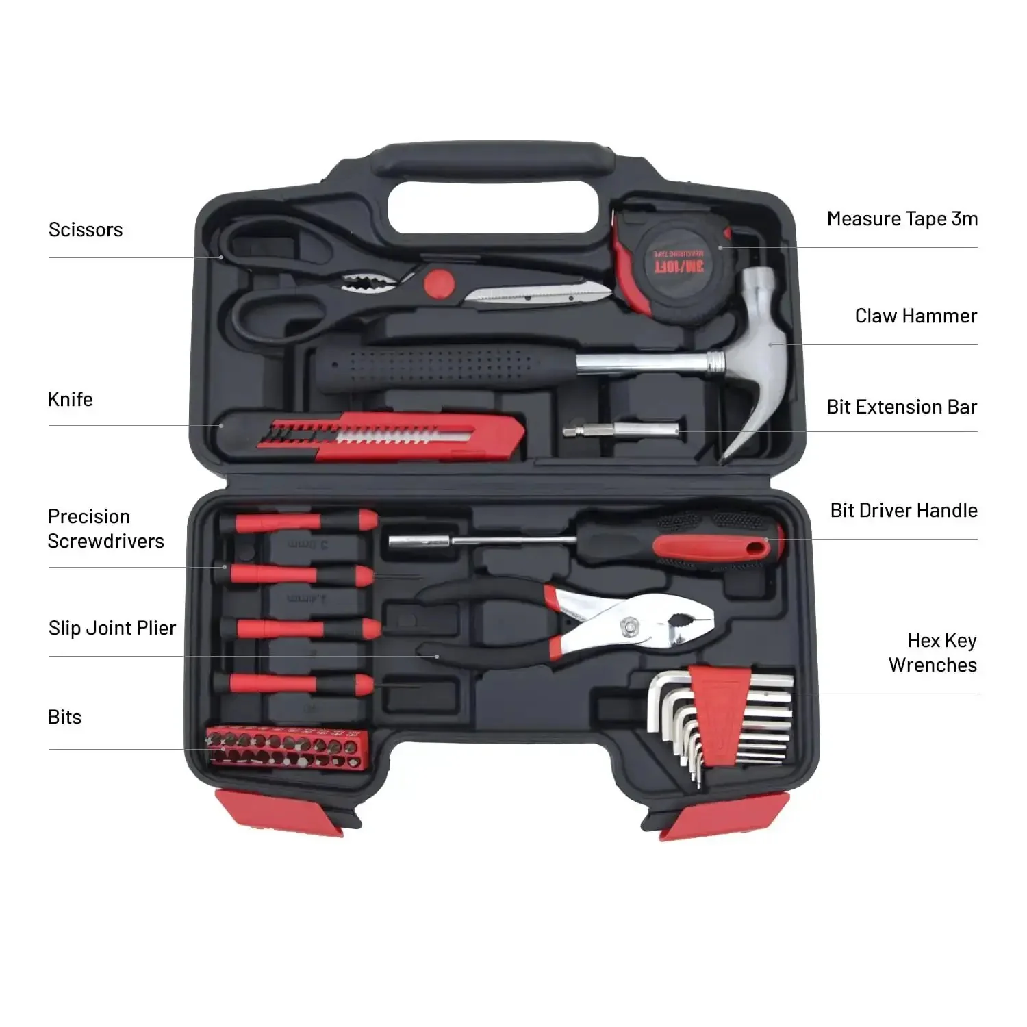 39 Piece Household Tools Kit With Plastic Toolbox For Dorms And Home Use, Your Go To DIY Set Featuring Hammer, Screwdrivers, Pliers, Tape Measure, Wrenches, Bits, And More - Image 5