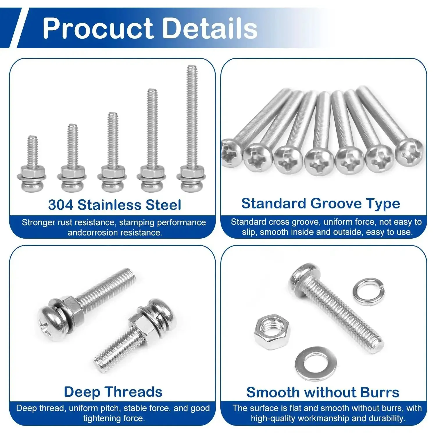 390 Pcs M4 Phillips Pan Head Machine Screws With Nuts And Washers 304 Stainless Steel Fully Threaded Set In Sizes 5mm To 20mm Assortment Kit For DIY Fixes And Quick Projects - Image 4