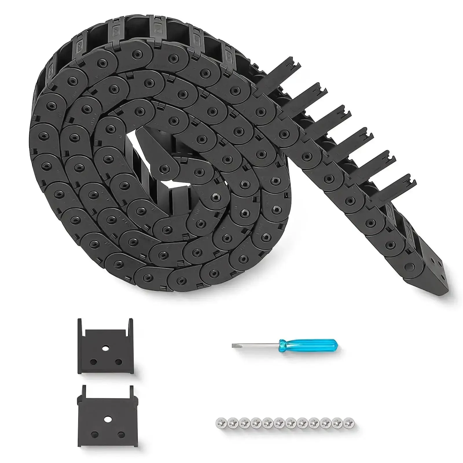39.3 Inch Open Type Drag Chain Cable Carrier For CNC Router And 3D Printer Plug And Play Ready Black Plastic Wire Harness R18 10x20mm Inner Height x Width Includes Extra Connector Pair Screwdriver And 9 Screws
