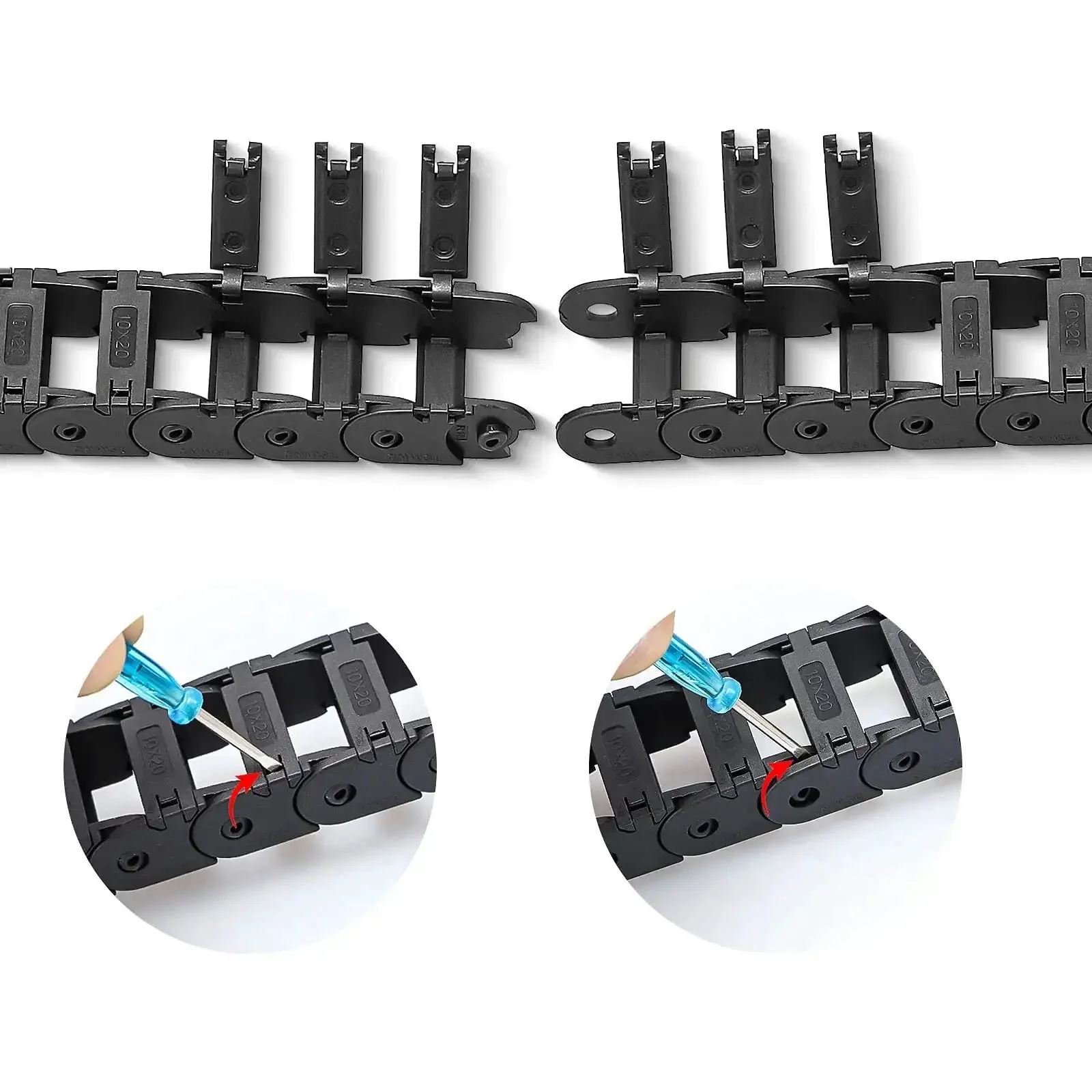 39.3 Inch Open Type Drag Chain Cable Carrier For CNC Router And 3D Printer Plug And Play Ready Black Plastic Wire Harness R18 10x20mm Inner Height x Width Includes Extra Connector Pair Screwdriver And 9 Screws - Image 5