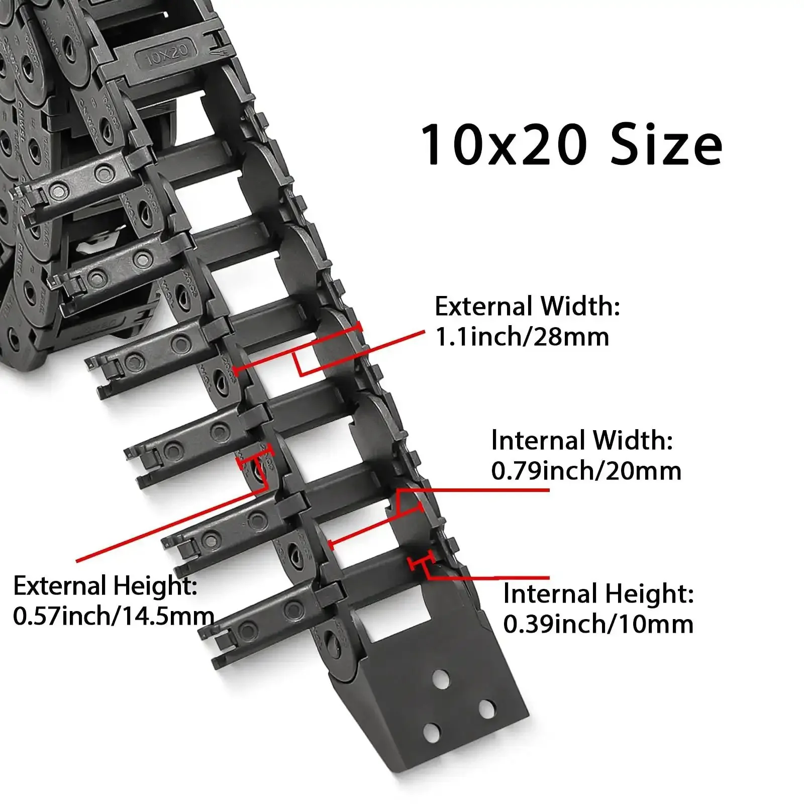 39.3 Inch Open Type Drag Chain Cable Carrier For CNC Router And 3D Printer Plug And Play Ready Black Plastic Wire Harness R18 10x20mm Inner Height x Width Includes Extra Connector Pair Screwdriver And 9 Screws - Image 6