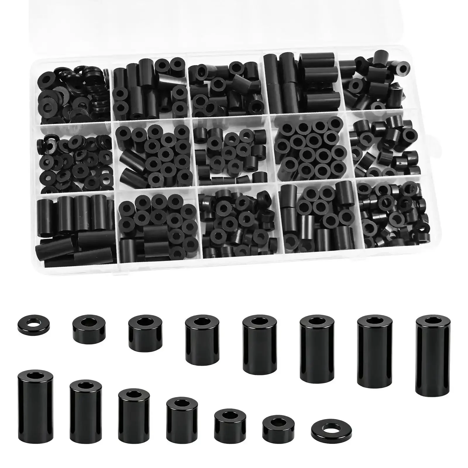 395 Pack Black Nylon Spacer Kit For PCB Standoffs And Electronics Mounting Non Threaded Round Spacers For Circuit Boards Switches Receptacles And Other Hardware Go-To Quick Mounts