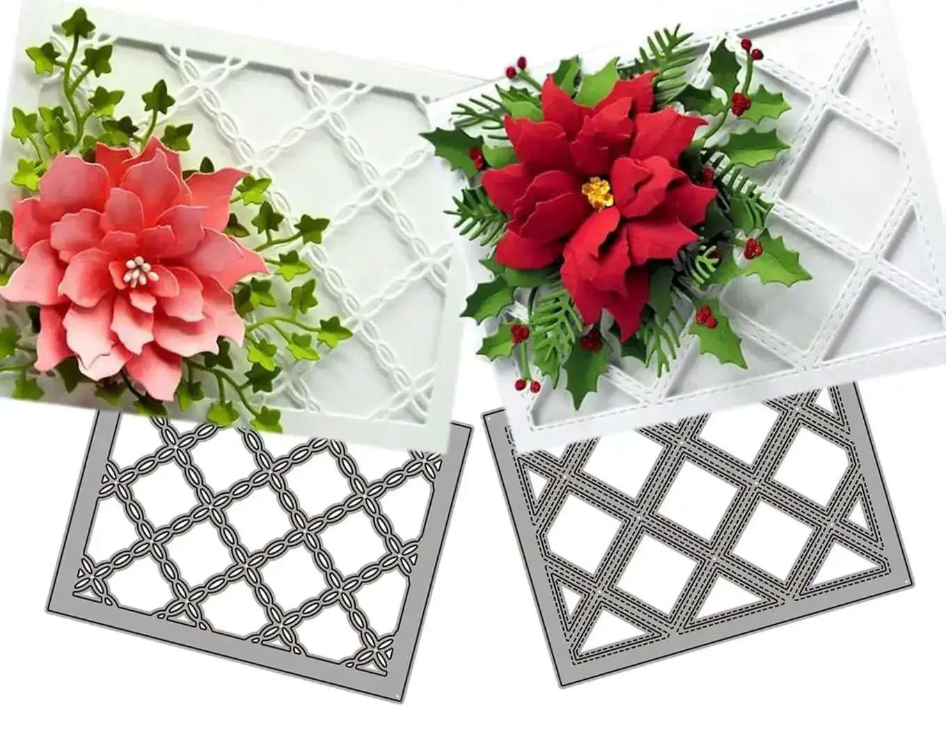 3D Floral Background Frame Cutting Dies Set For Scrapbooking And Card Making, Metal Stencil Embossing Template In Carbon Steel, Pro Grade DIY Craft Tools For Paper Arts And Album Decoration Diamond Set