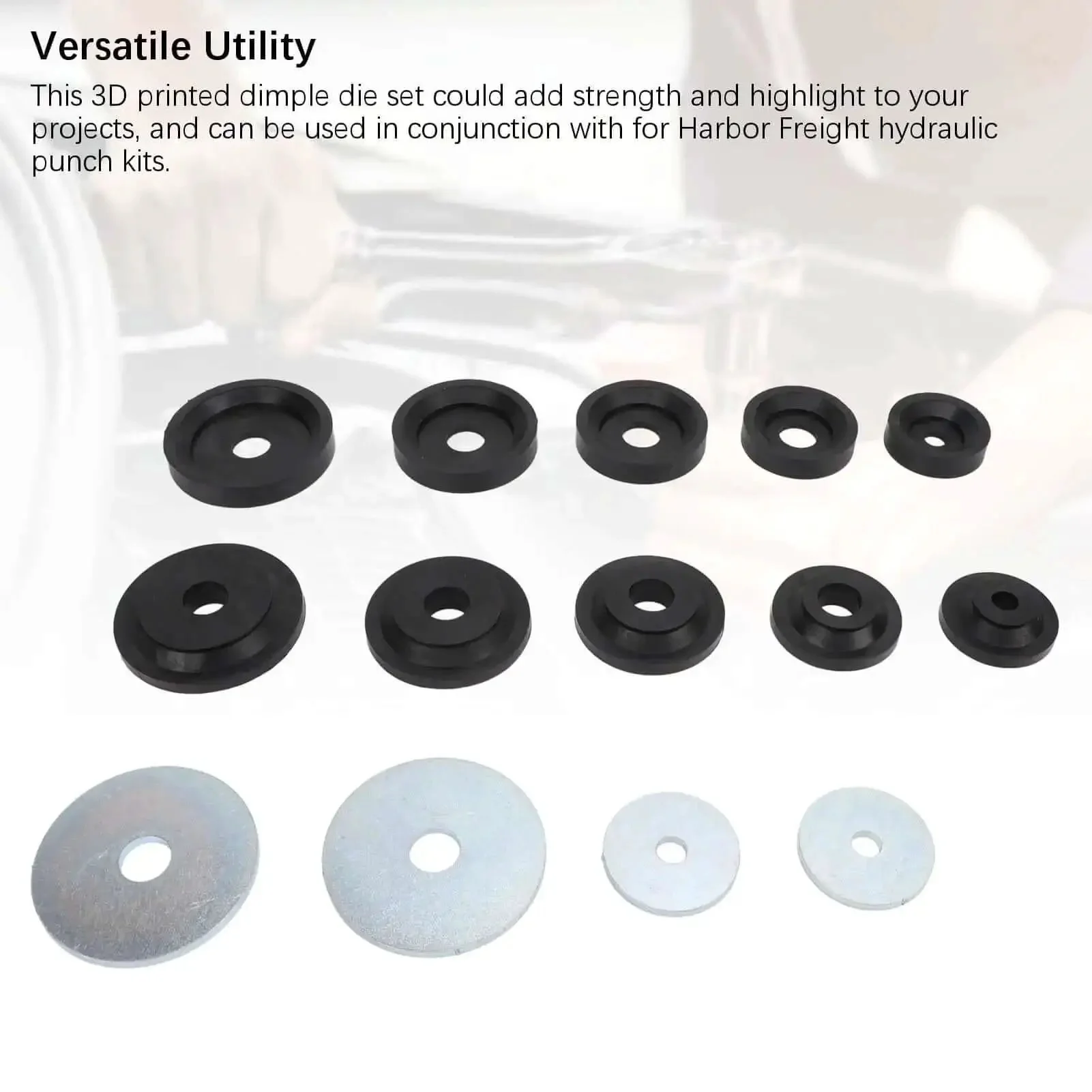 3D Printed Dimple Die Set With Steel Backing Discs For Harbor Hydraulic Punch Driver Kit, Sheet Metal Dimple Dies For Boss Grade Raised Edges And Clean, Crisp Holes In Metal Projects - Image 2