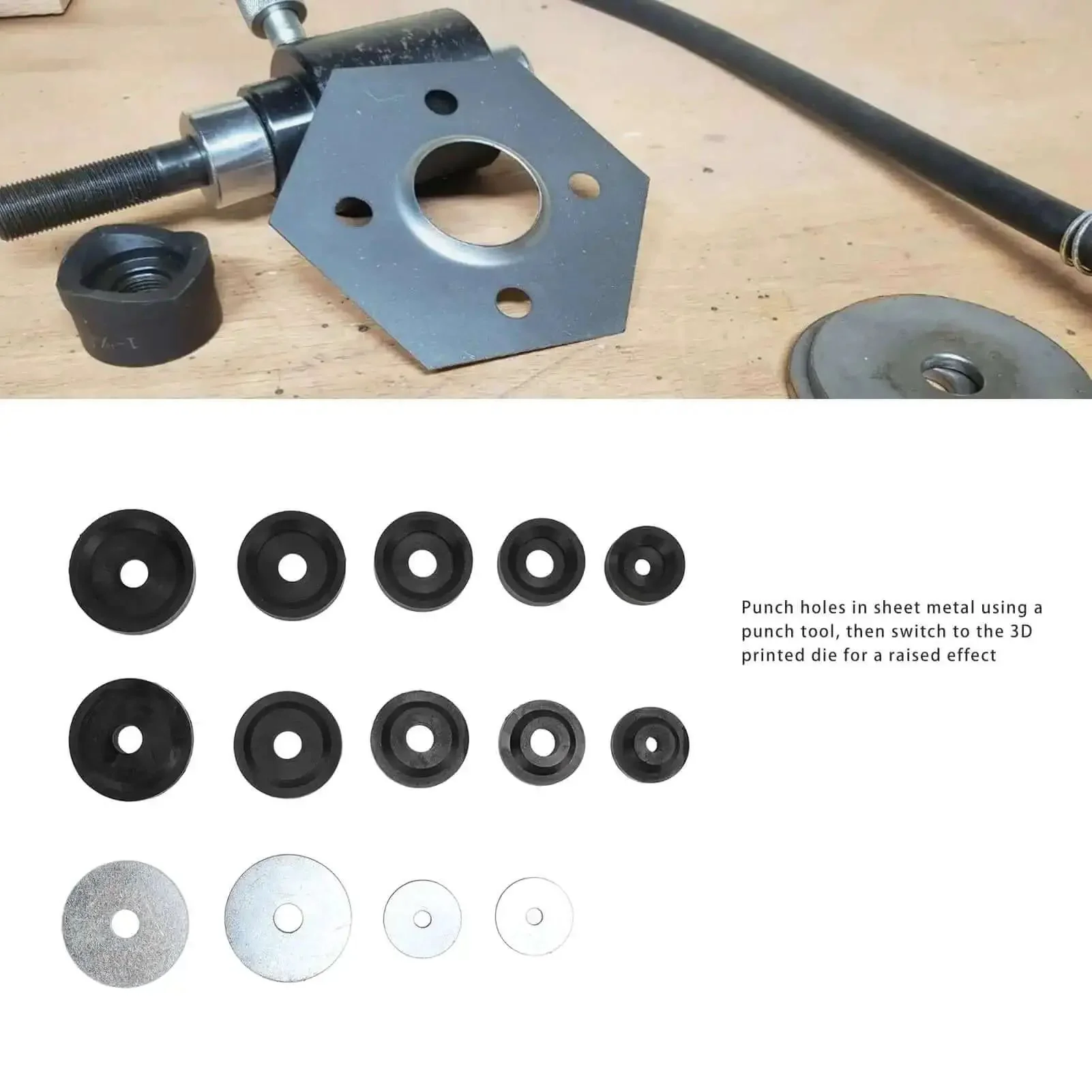 3D Printed Dimple Die Set With Steel Backing Discs For Harbor Hydraulic Punch Driver Kit, Sheet Metal Dimple Dies For Boss Grade Raised Edges And Clean, Crisp Holes In Metal Projects - Image 9