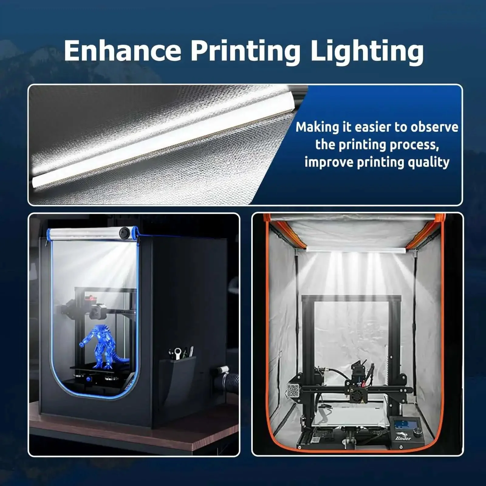 3D Printer Enclosure Led Light Kit With Usb Led Strip Bar For Enhanced Printing Lighting, High Intensity Illumination To Spot Jams, Layer Adhesion Issues, And Misalignment, Easy Setup For A Lit, Crystal Clear Workbench Visibility - Image 2