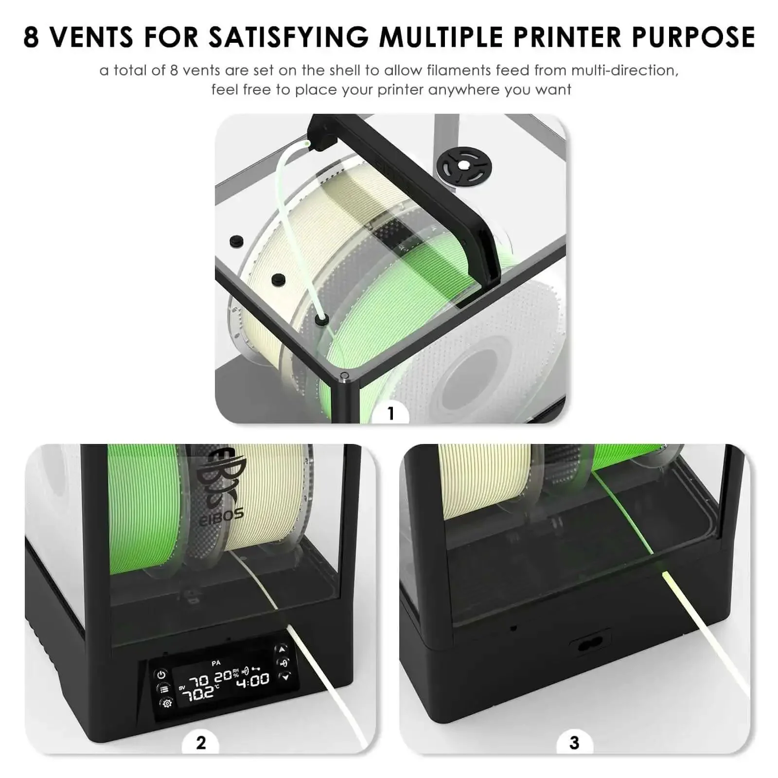 3D Printer Filament Dryer Box With Auto Rotation And Humidity Hold, No Fuss Spool Dry Box For Nylon PLA TPU, 360 Degree Heating, Fits 3kg Spools, Auto Rotate, High Capacity, Fast Even Drying At Up To 80C - Image 2